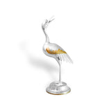 Vintage Silver-Toned Crane Bird Sculpture, Art Deco Style, Brass Accents, 1960s