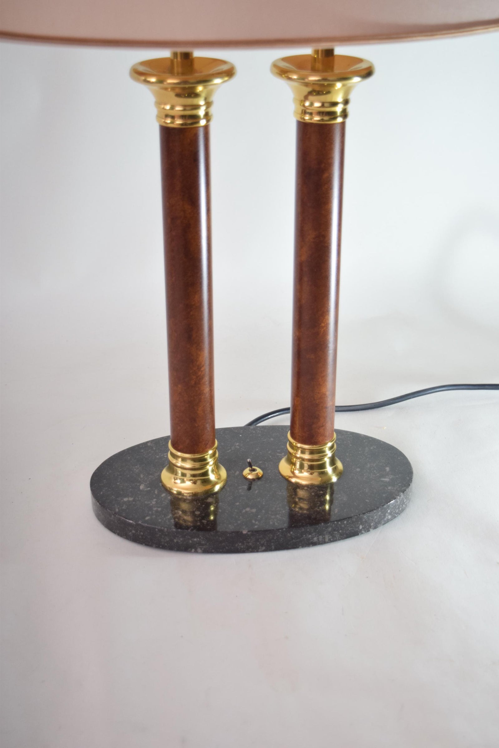 Double Column Table Lamp, Marble Base with Brass Accents — Vintage 1980s