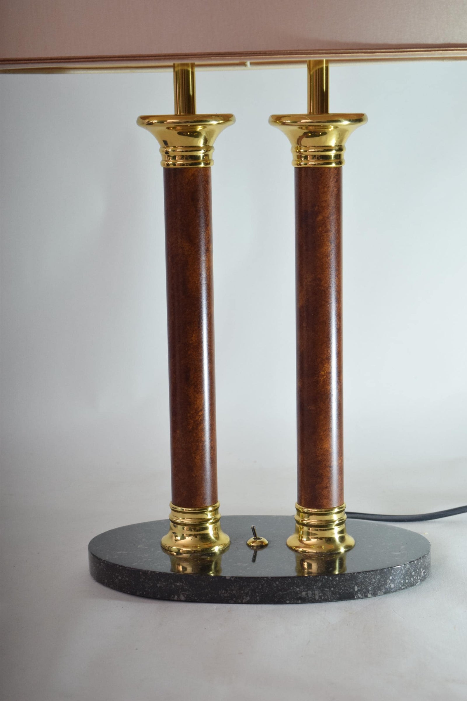 Double Column Table Lamp, Marble Base with Brass Accents — Vintage 1980s