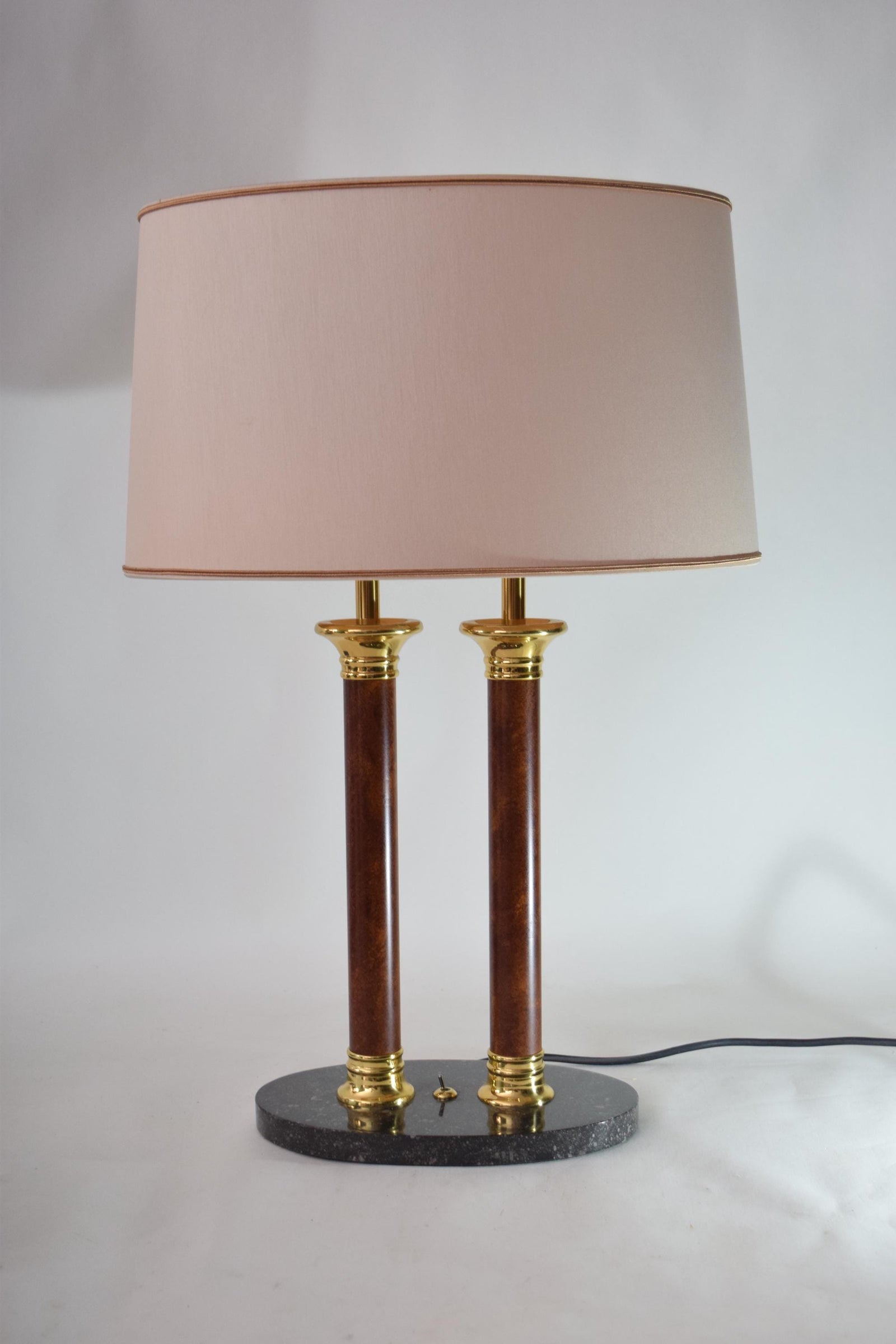 Double Column Table Lamp, Marble Base with Brass Accents — Vintage 1980s
