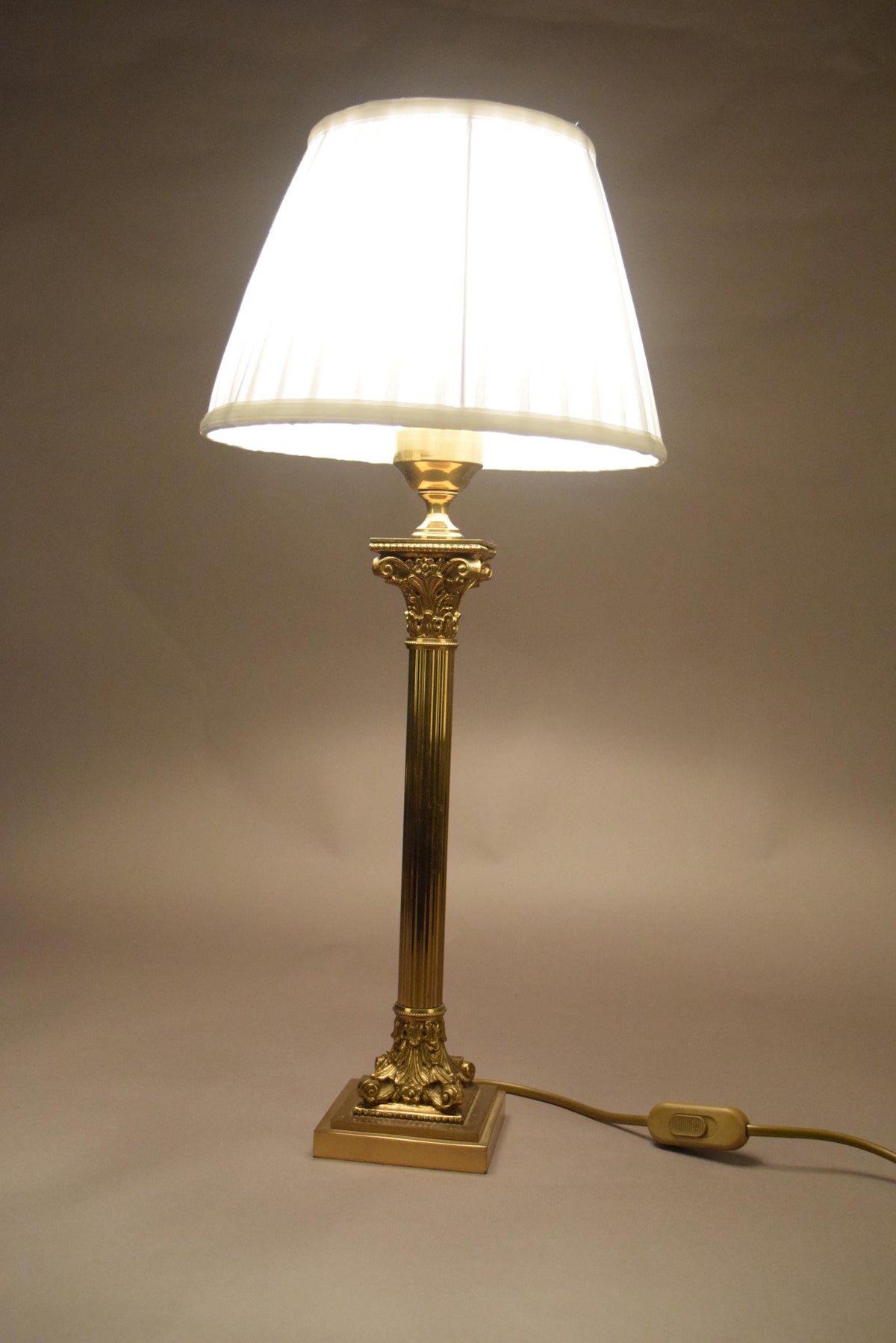 Tall Corinthian Column Lamp in Brass, Louis XVI Revival — Netherlands, 1960s