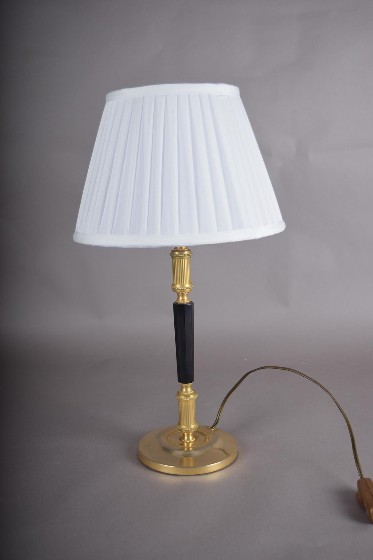 Mid-Century Gilded Brass Desk Lamp with Pleated Shade, 1950s