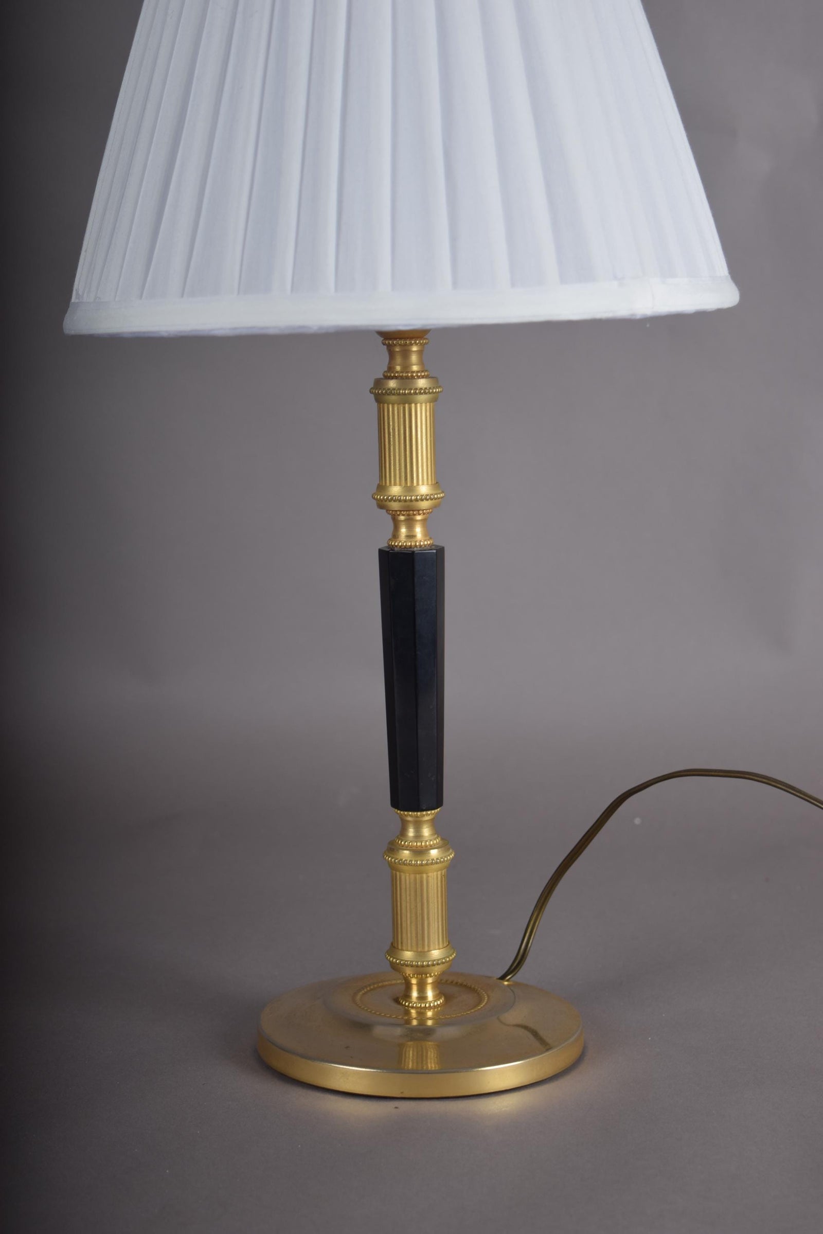 Mid-Century Gilded Brass Desk Lamp with Pleated Shade, 1950s