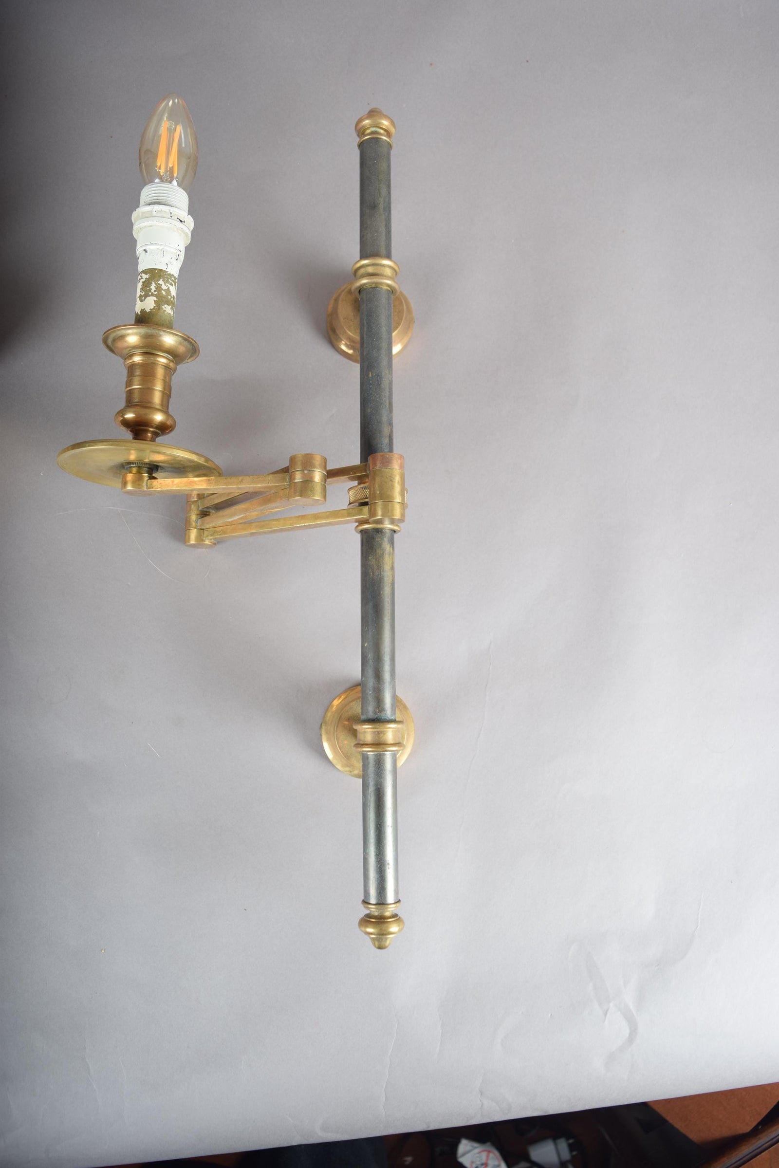 Pair of Brass and Dark Metal Swing-Arm Wall Sconces, Articulated Task Lighting, 1960s