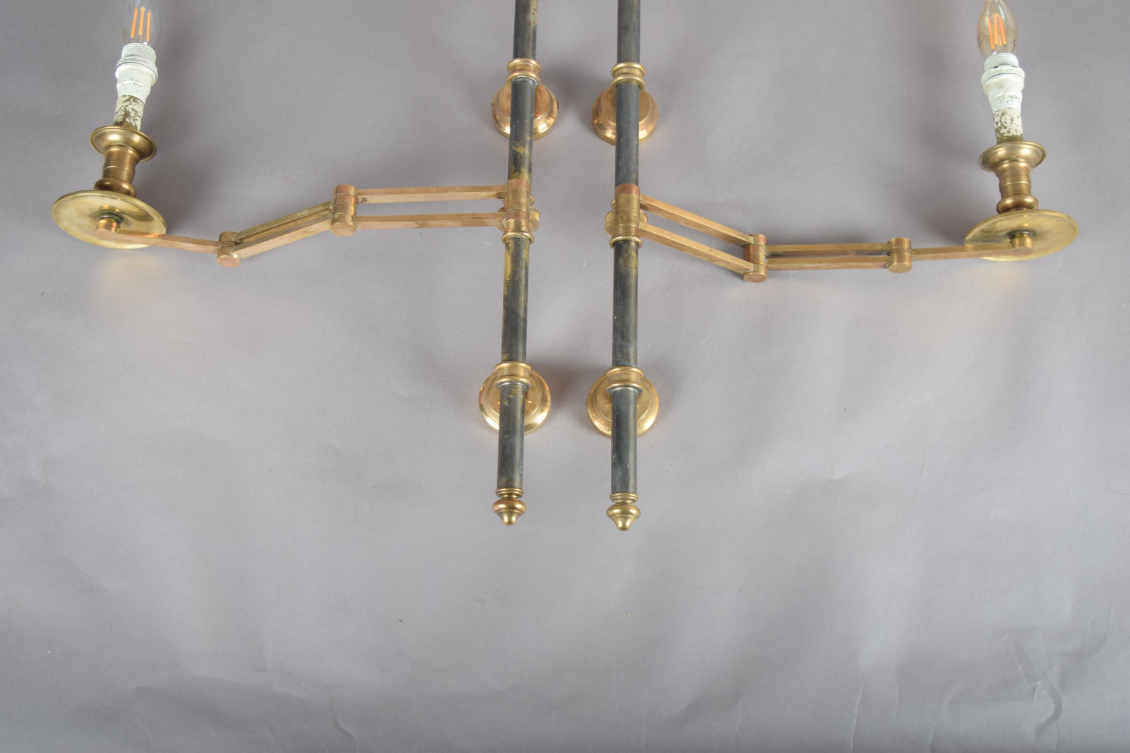 Pair of Brass and Dark Metal Swing-Arm Wall Sconces, Articulated Task Lighting, 1960s