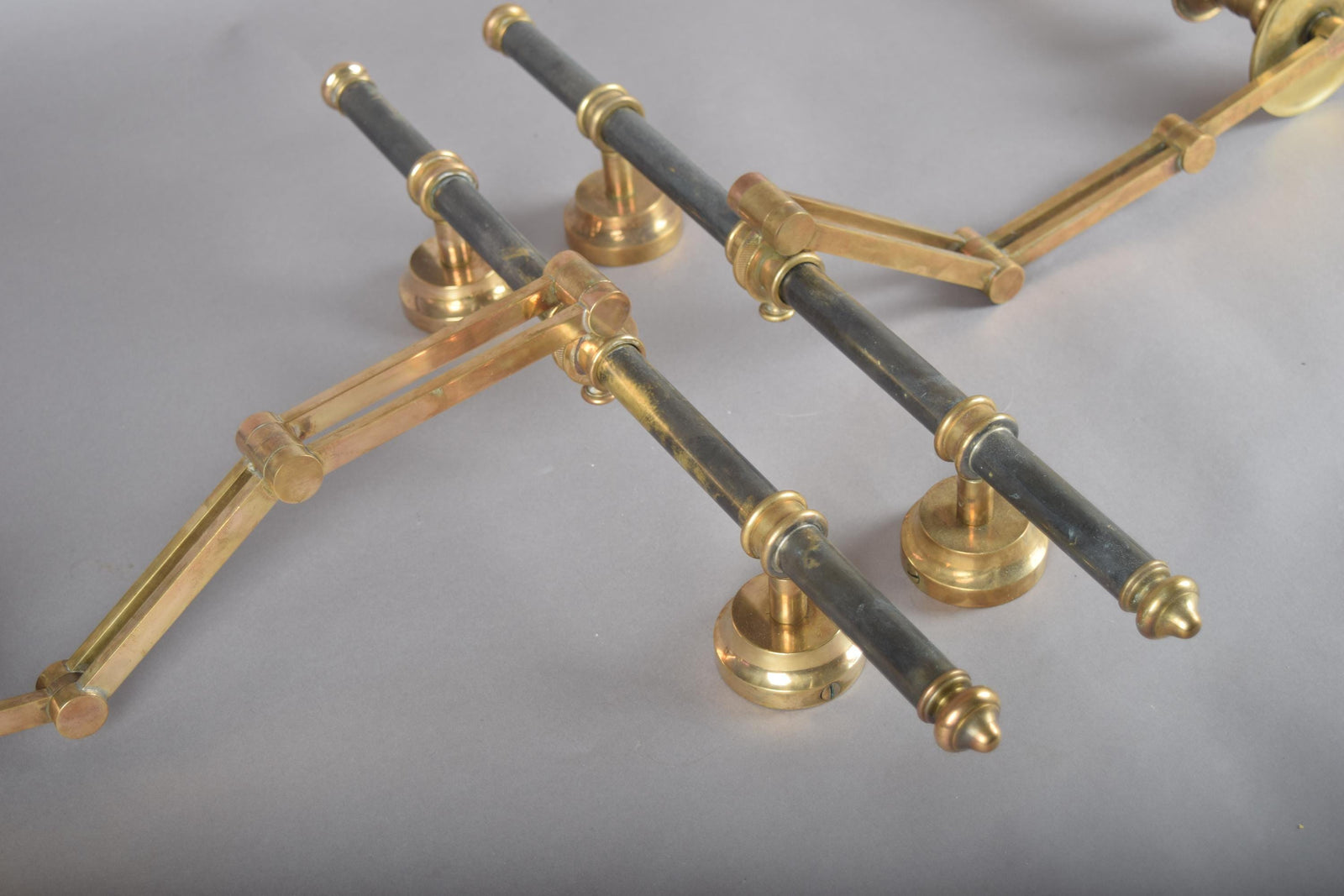 Pair of Brass and Dark Metal Swing-Arm Wall Sconces, Articulated Task Lighting, 1960s