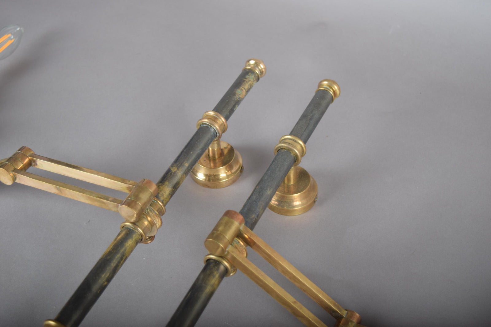 Pair of Brass and Dark Metal Swing-Arm Wall Sconces, Articulated Task Lighting, 1960s