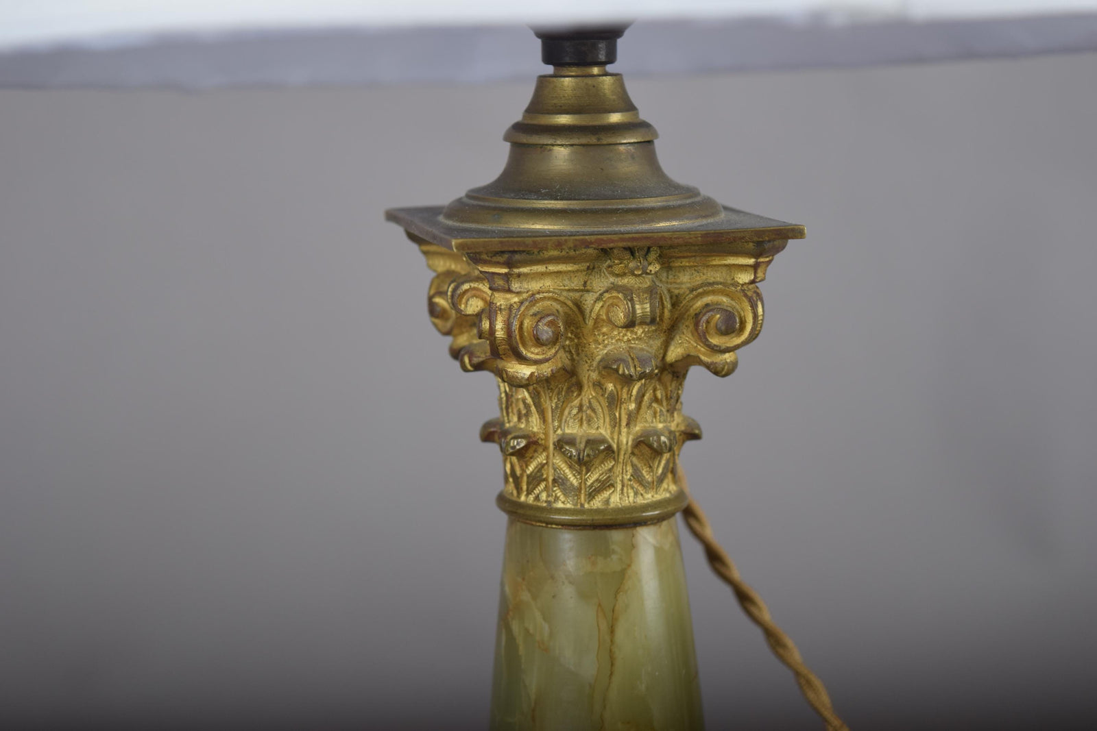 Antique Onyx Column Lamp, Fire-Gilt Chased Bronze Corinthian Capital — French, 19th Century