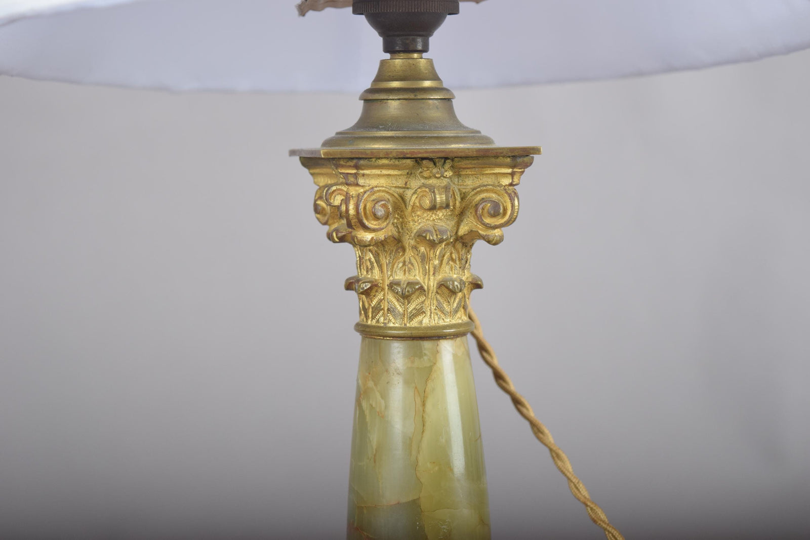 Antique Onyx Column Lamp, Fire-Gilt Chased Bronze Corinthian Capital — French, 19th Century