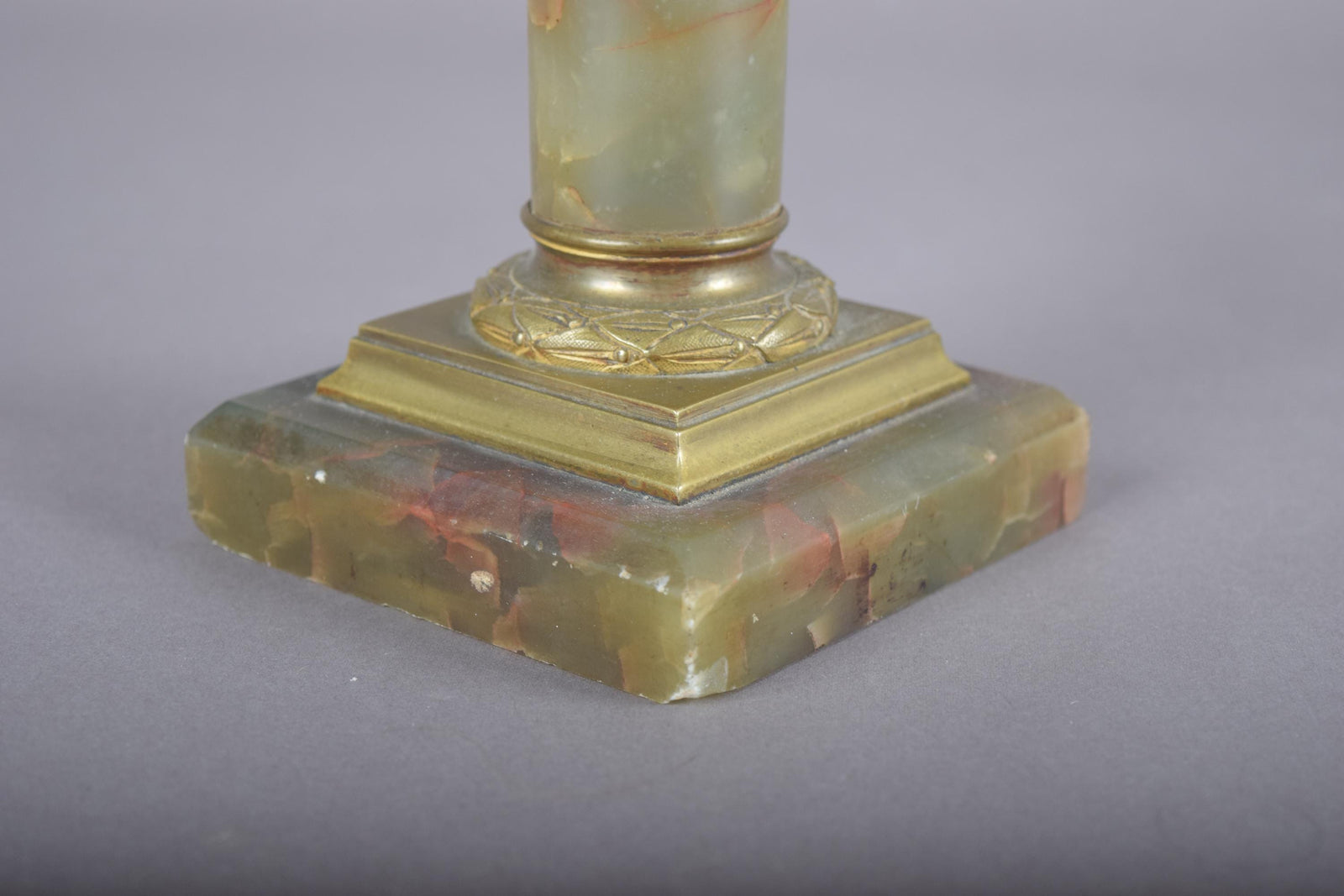 Antique Onyx Column Lamp, Fire-Gilt Chased Bronze Corinthian Capital — French, 19th Century