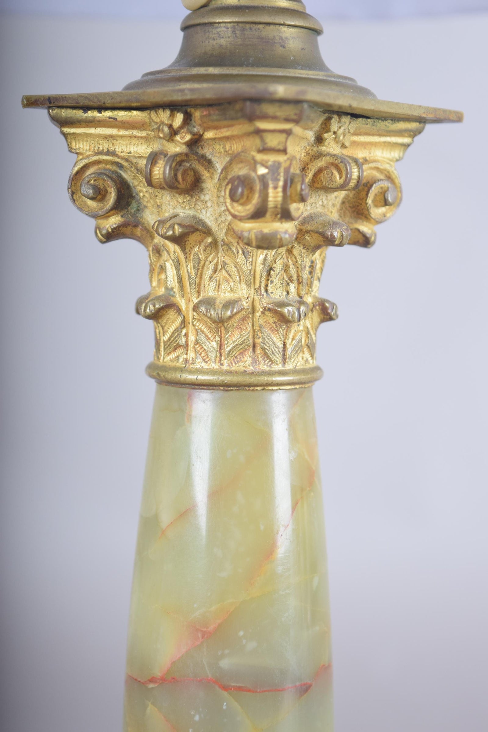 Antique Onyx Column Lamp, Fire-Gilt Chased Bronze Corinthian Capital — French, 19th Century