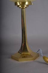 Josef Hoffmann Style Table Lamp, Brass Base with Ribbed Opaline Glass Shade, Wiener Werkstätte Inspired