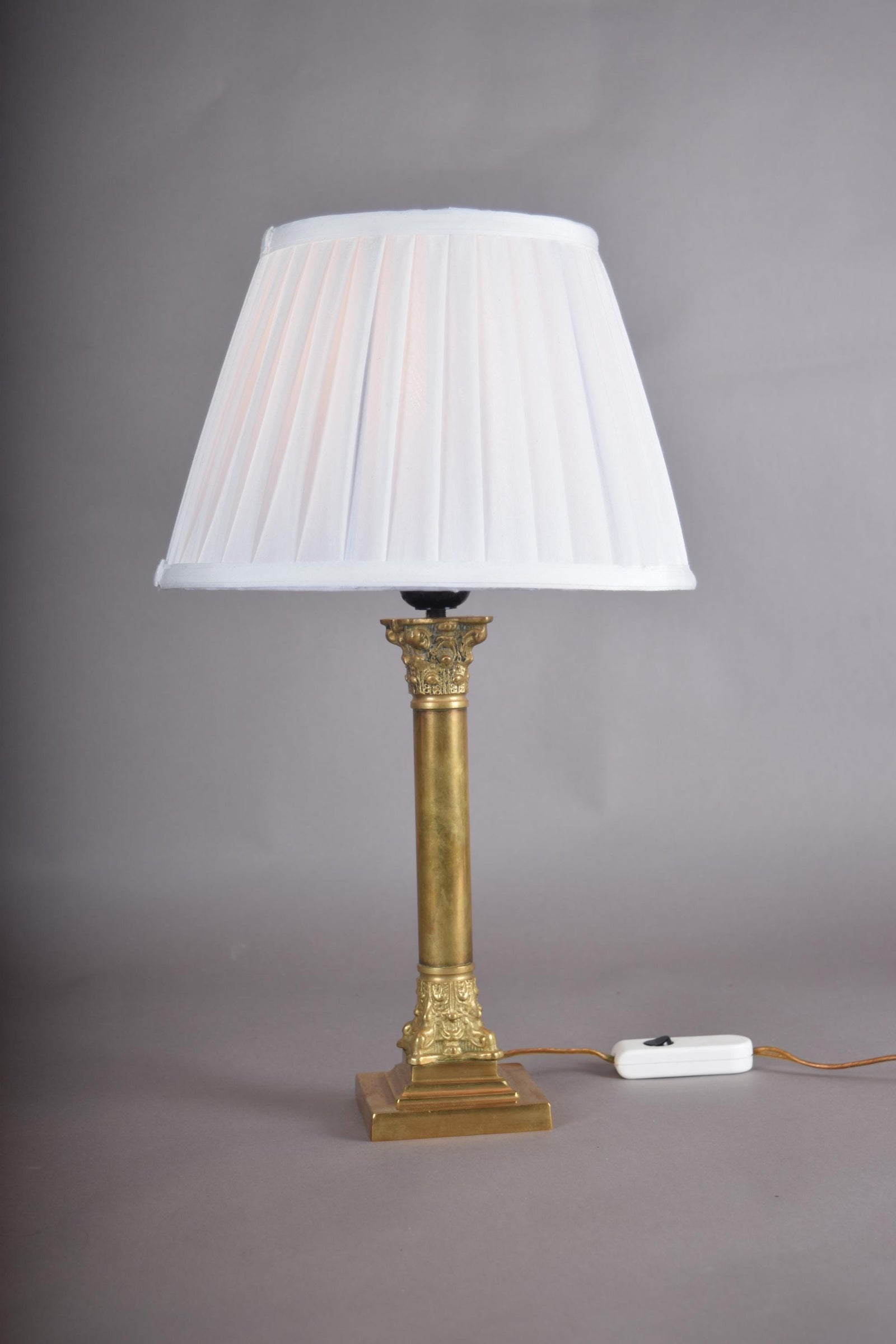Vintage Brass Column Table Lamp, Ornate Capital and Base — 1950s