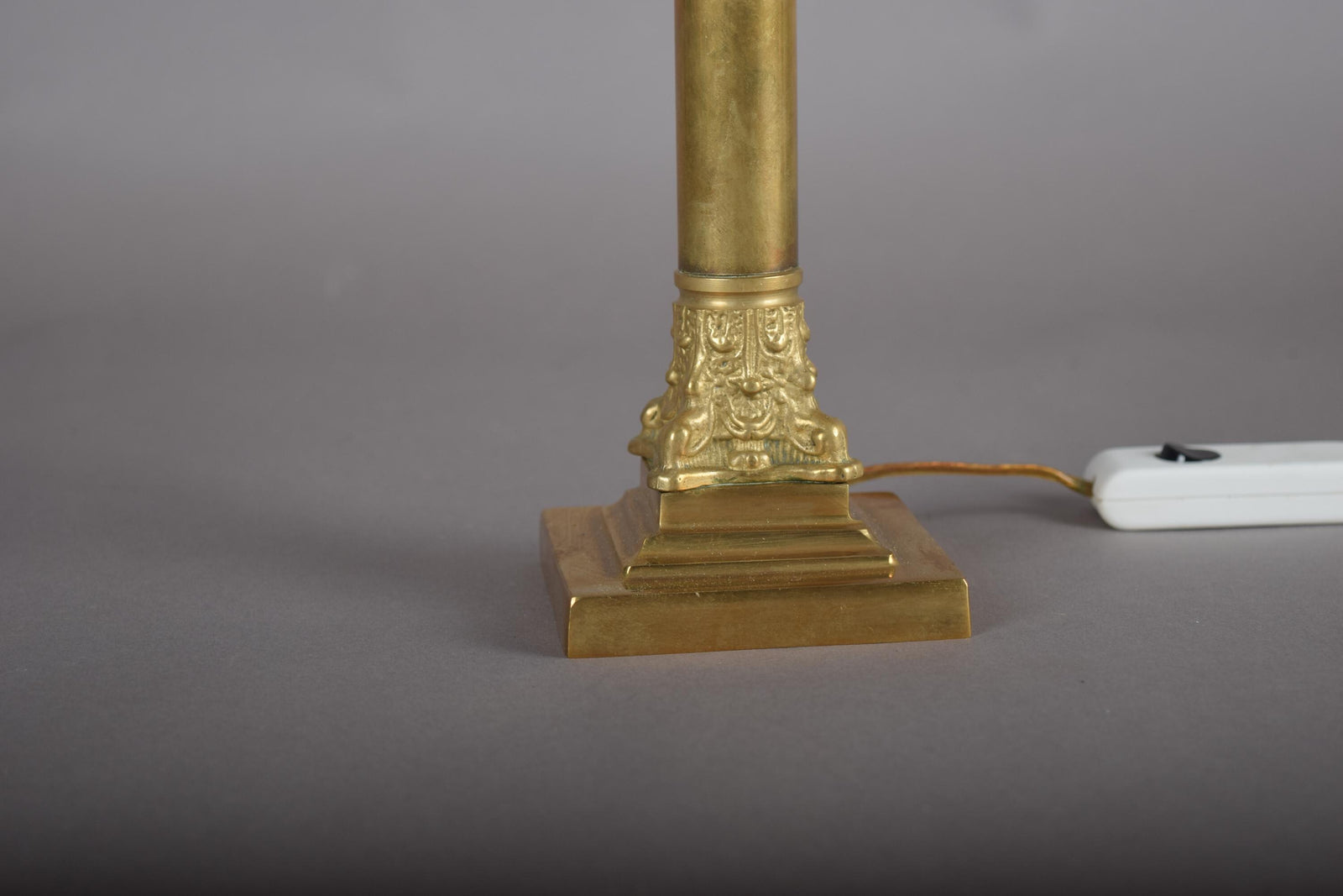Vintage Brass Column Table Lamp, Ornate Capital and Base — 1950s