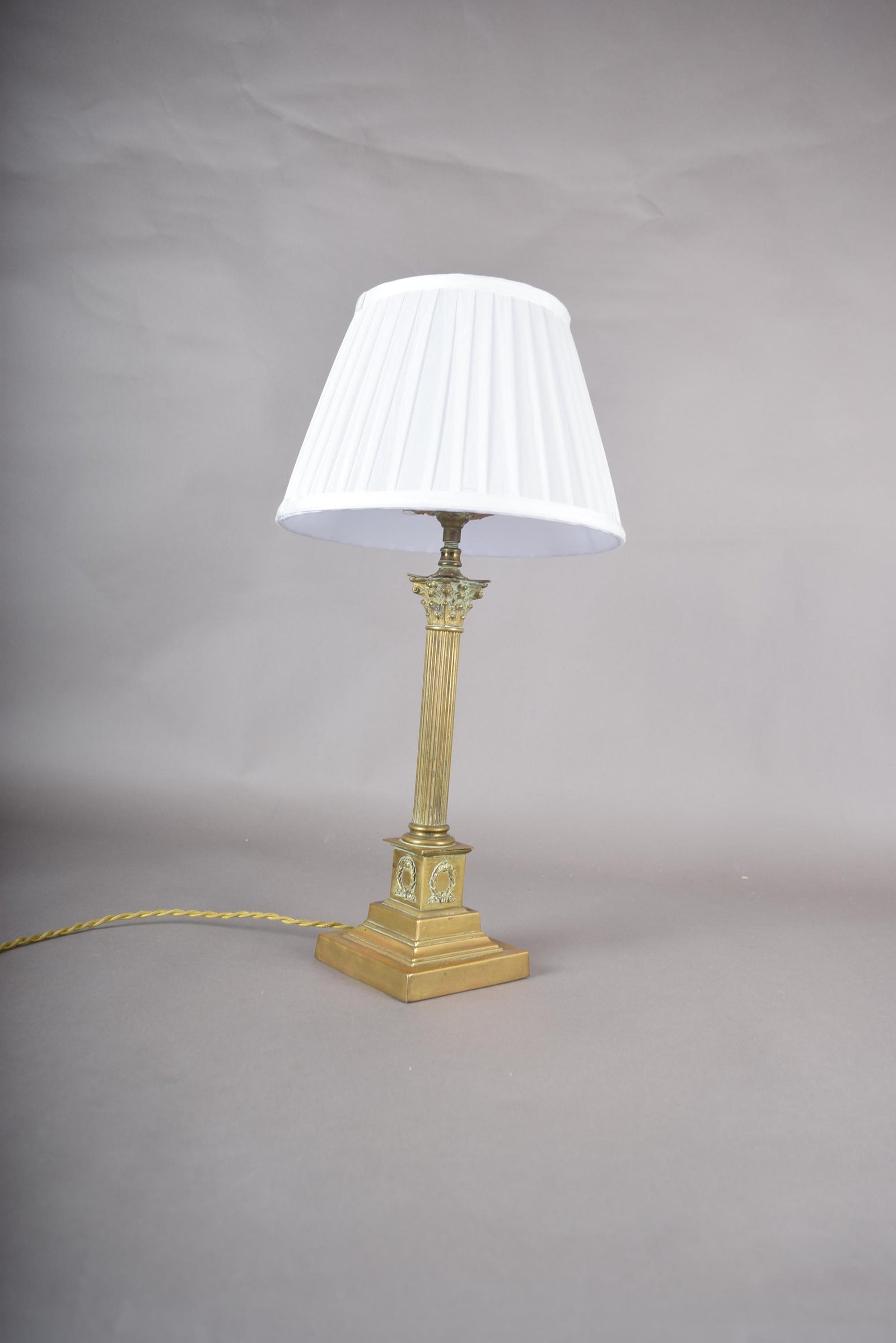 Vintage Brass Column Table Lamp, Fluted Neoclassical Style, Laurel Wreath Base, 1930s