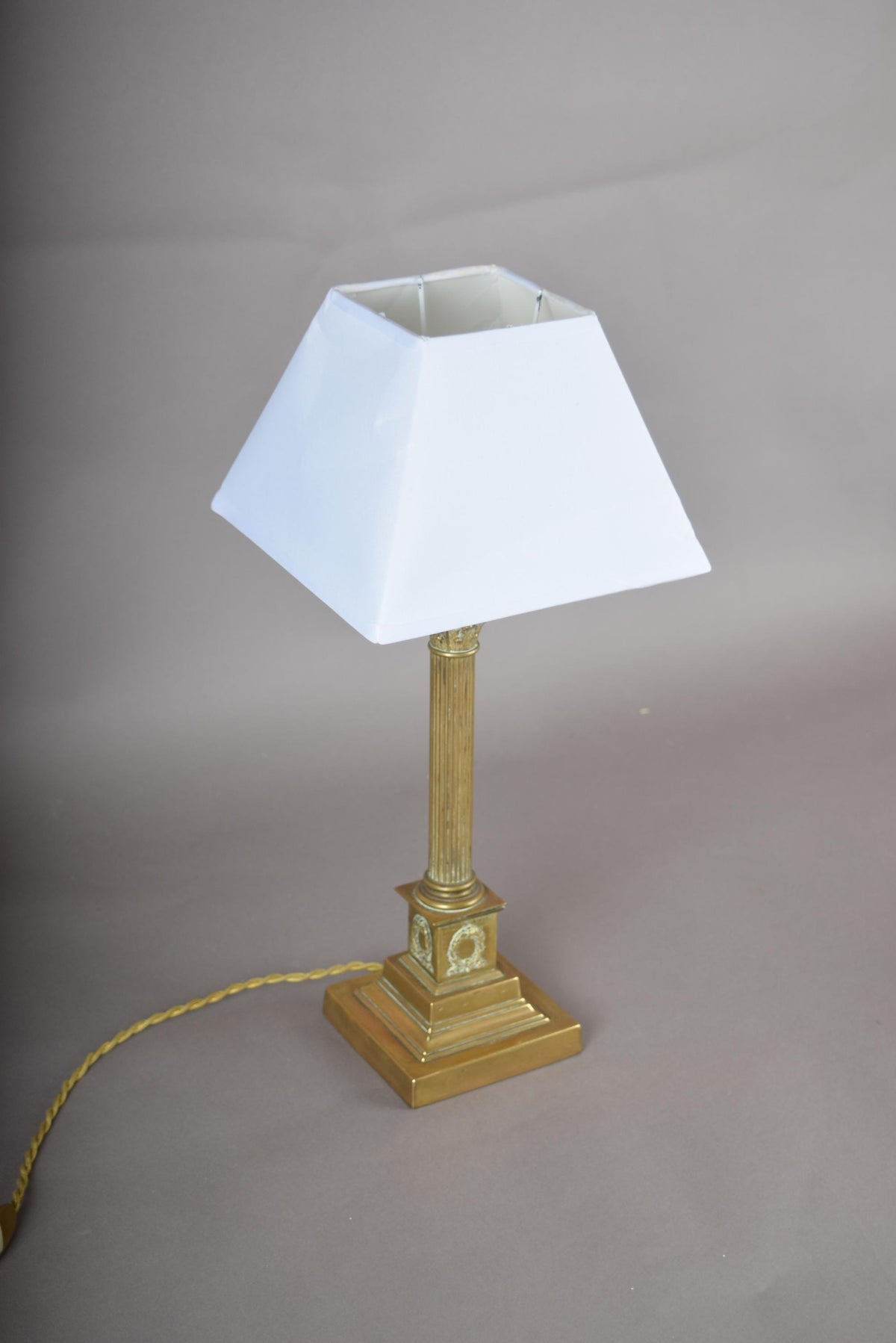 Vintage Brass Column Table Lamp, Fluted Neoclassical Style, Laurel Wreath Base, 1930s