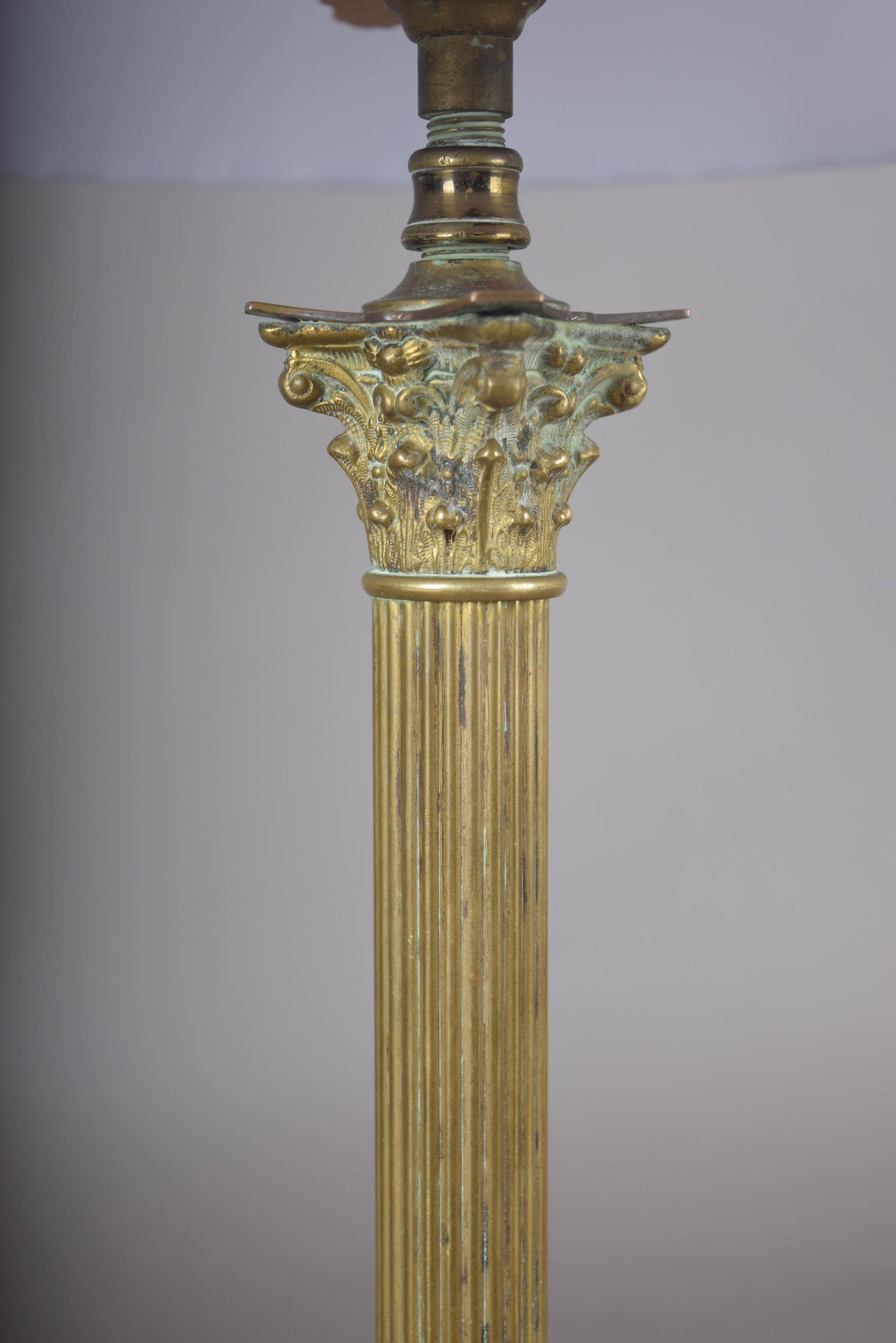 Vintage Brass Column Table Lamp, Fluted Neoclassical Style, Laurel Wreath Base, 1930s