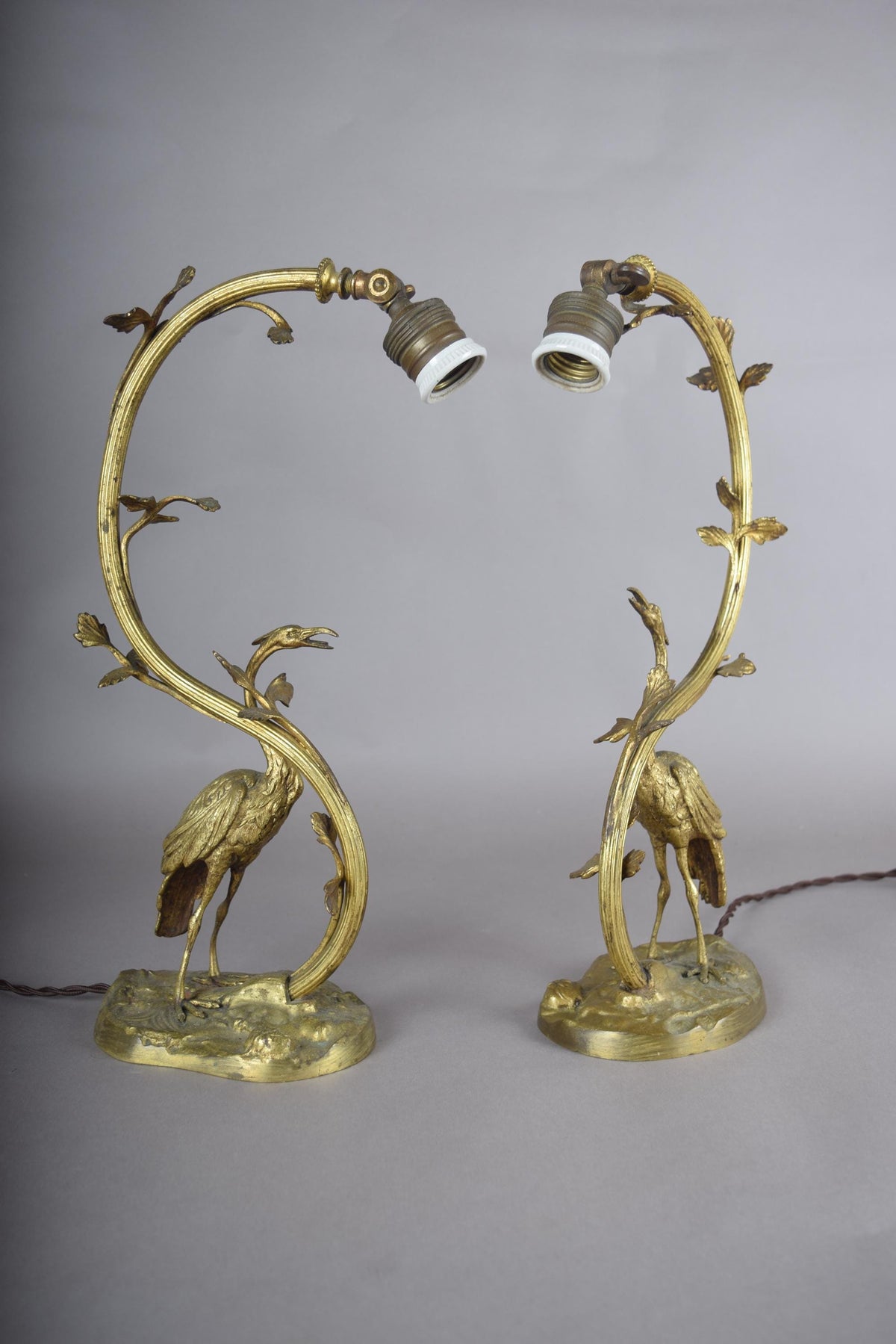 Pair of Gilt Crane Table Lamps, Hollywood Regency / French Art Deco Style, 1930s