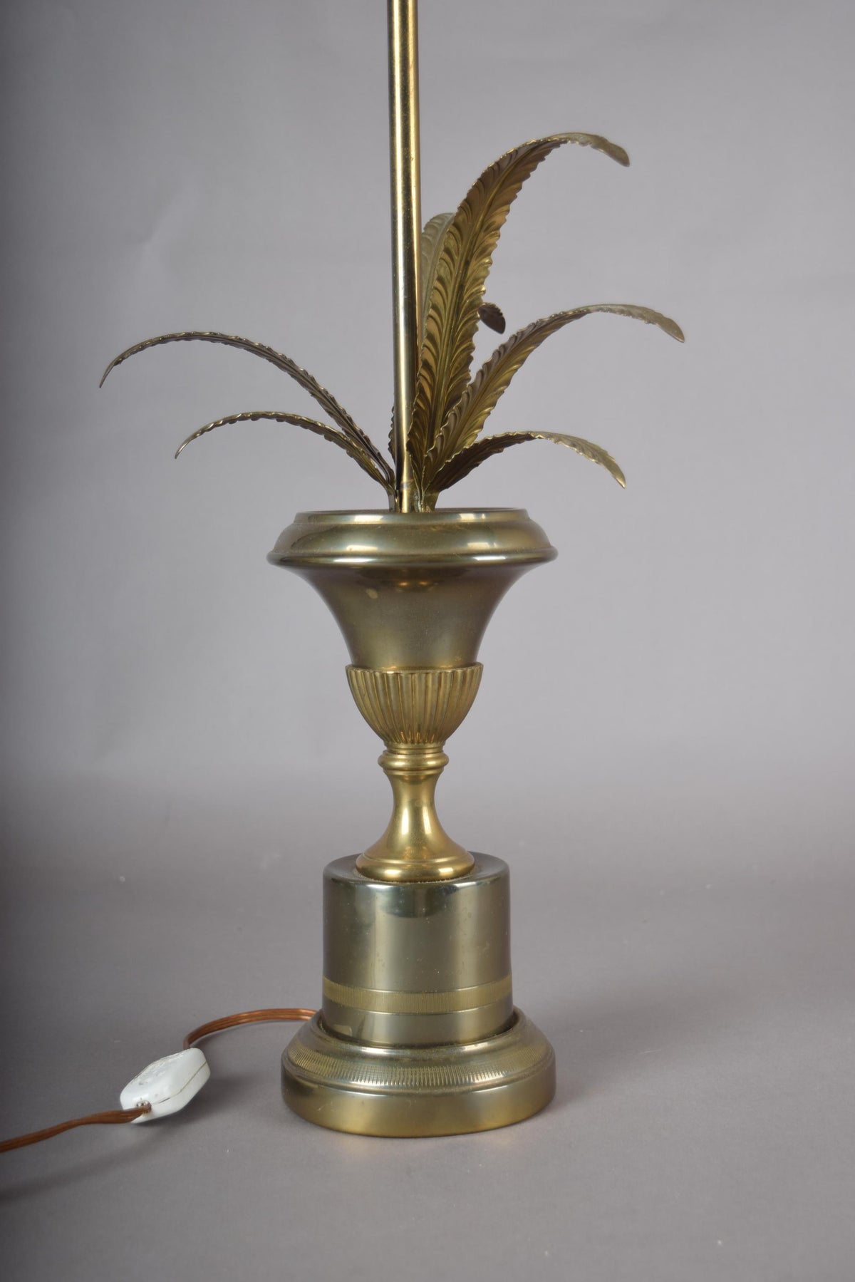 Vintage Brass Palm Frond Table Lamp Base, Urn Form — Hollywood Regency Style, 1960s