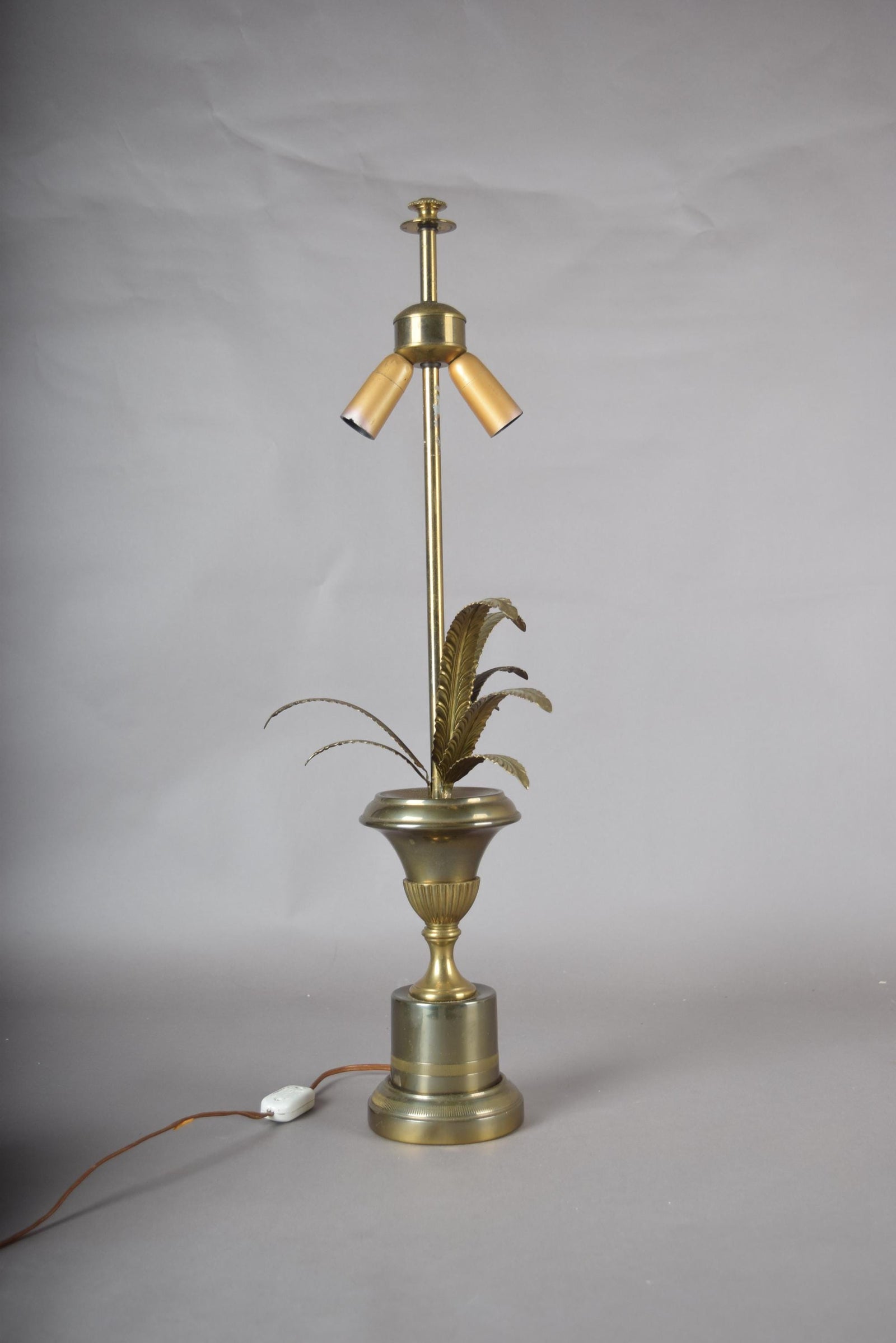 Vintage Brass Palm Frond Table Lamp Base, Urn Form — Hollywood Regency Style, 1960s