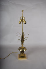 Vintage Brass Palm Frond Table Lamp, Urn Form, Dual Socket — Hollywood Regency Style, 1960s