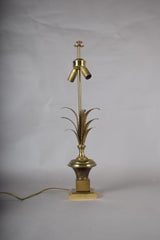 Vintage Brass Palm Frond Table Lamp, Urn Form, Dual Socket — Hollywood Regency Style, 1960s