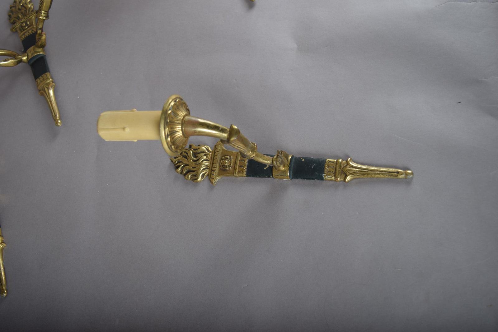 Ornate Gilt Bronze Torch-Form Wall Sconces, Empire Style, Set of Four (Mixed Arm Configuration)