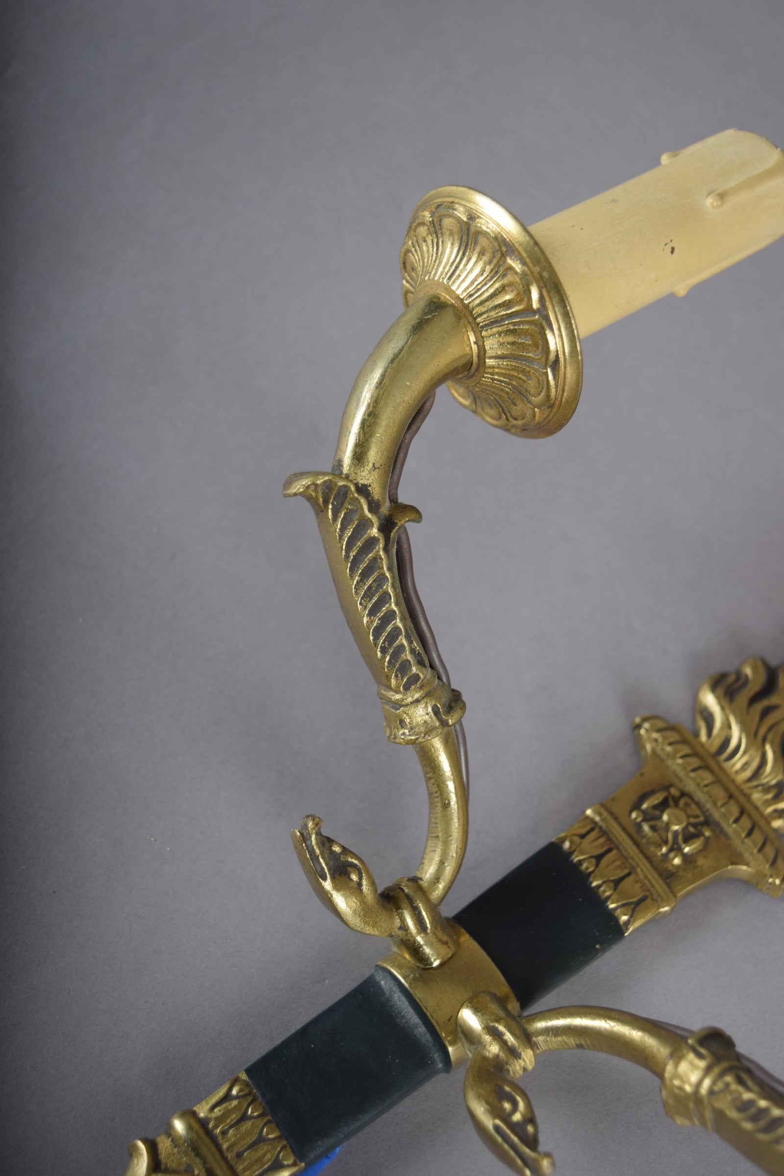 Ornate Gilt Bronze Torch-Form Wall Sconces, Empire Style, Set of Four (Mixed Arm Configuration)