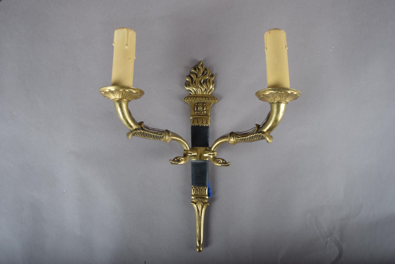Ornate Gilt Bronze Torch-Form Wall Sconces, Empire Style, Set of Four (Mixed Arm Configuration)