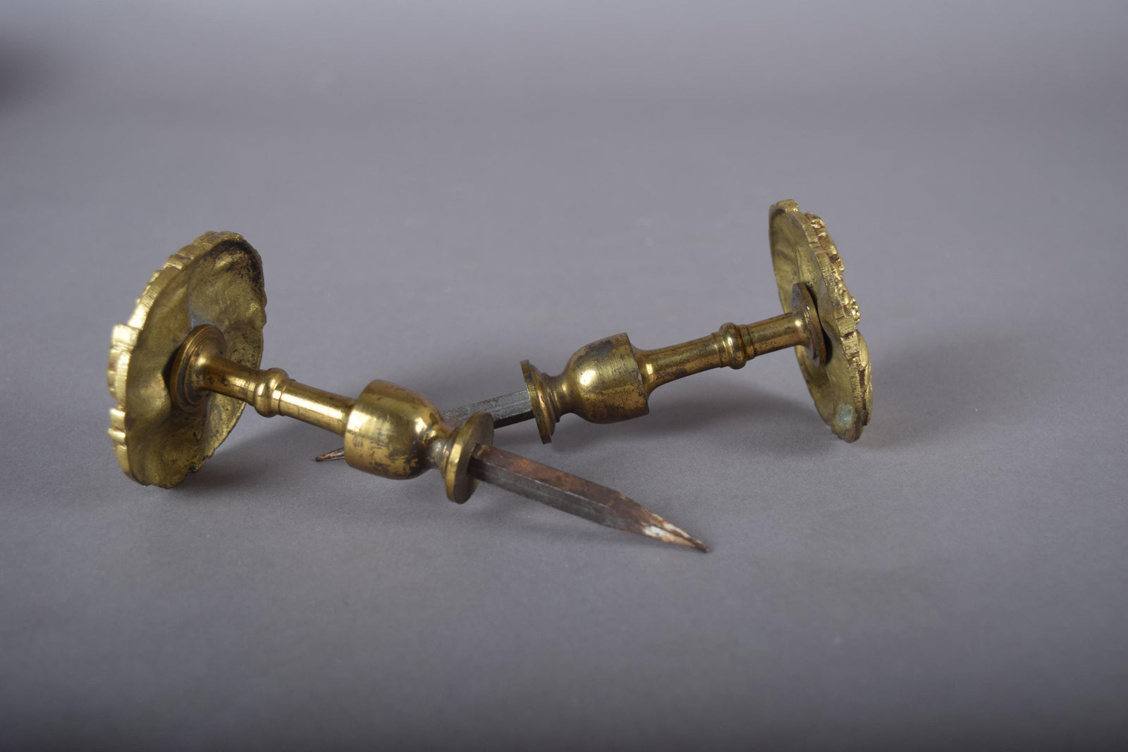 Pair of Gilt Bronze Curtain Tiebacks, Floral Rosette Motif, 19th Century