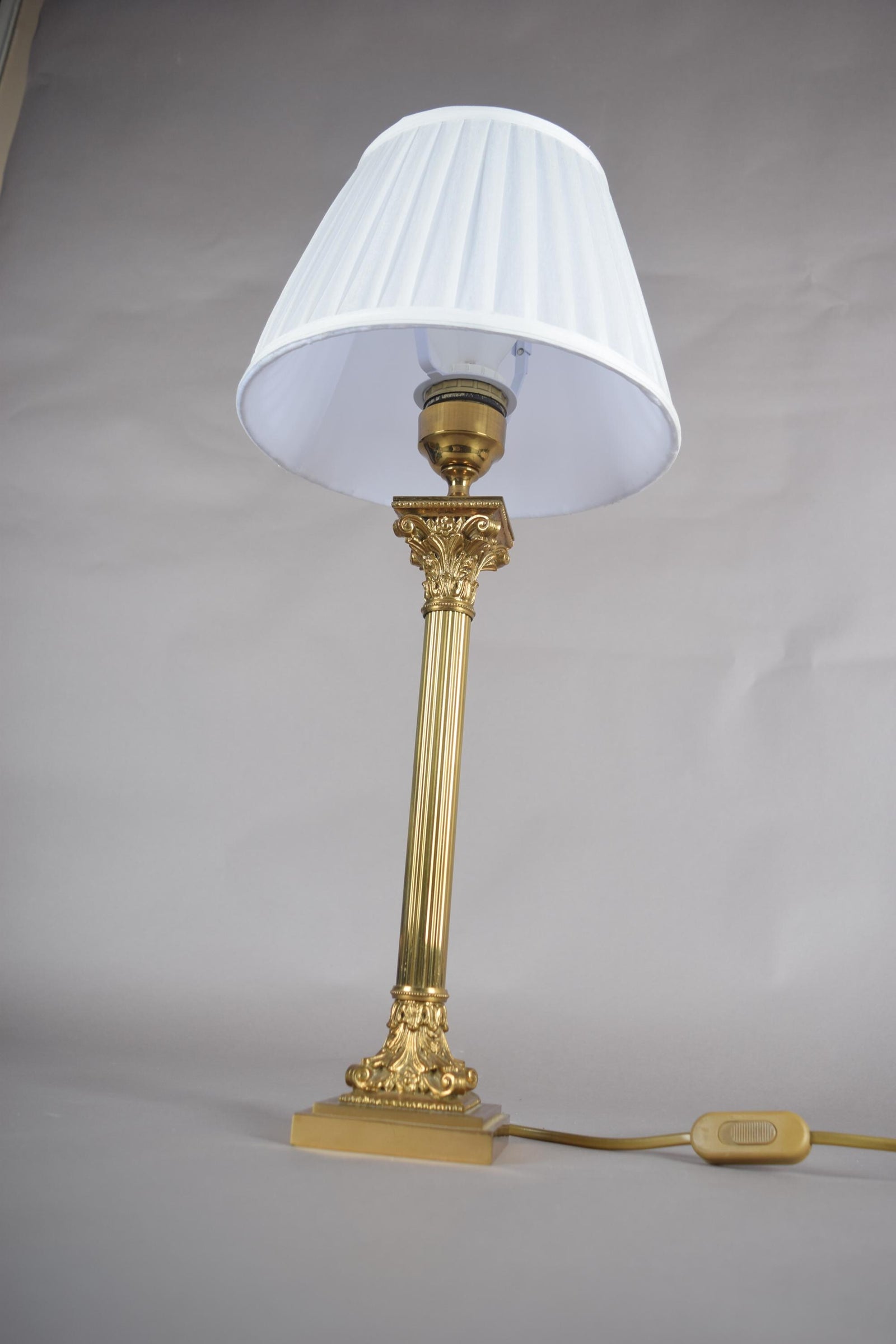 Tall Corinthian Column Lamp in Brass, Louis XVI Revival — Netherlands, 1960s
