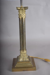 Vintage Brass Column Table Lamp, Corinthian Capital — Neoclassical Empire Style, 1950s