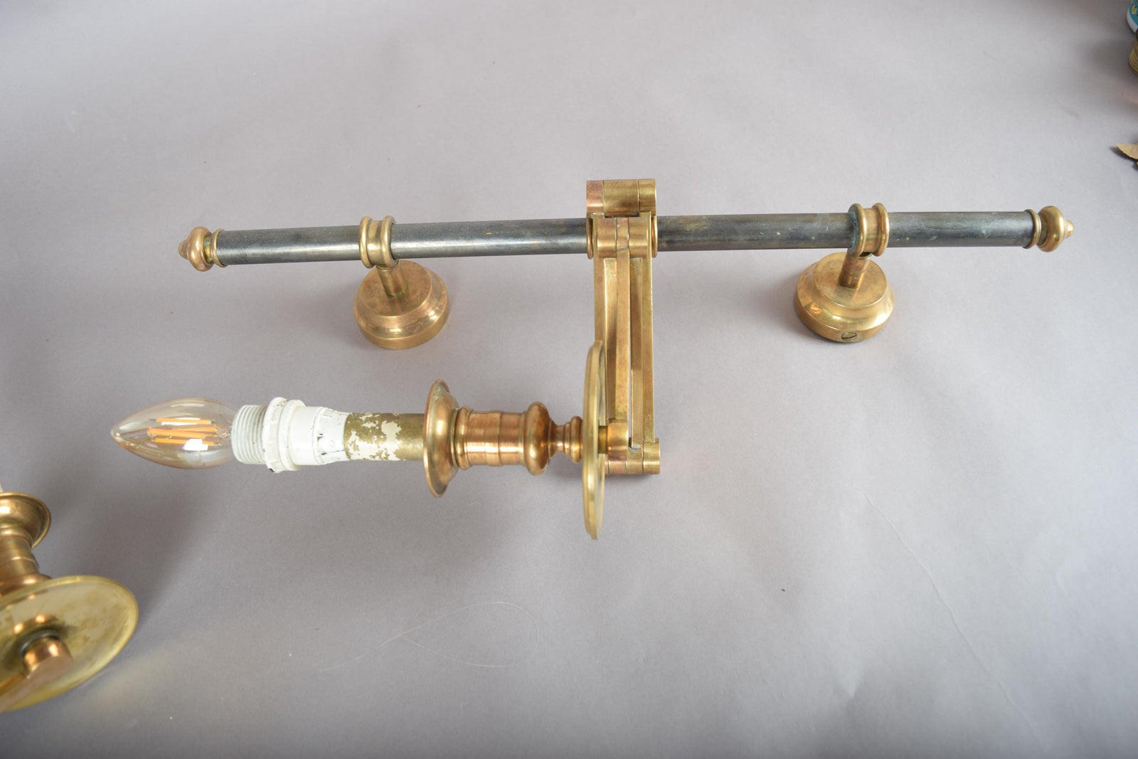 Pair of Brass and Dark Metal Swing-Arm Wall Sconces, Articulated Task Lighting, 1960s