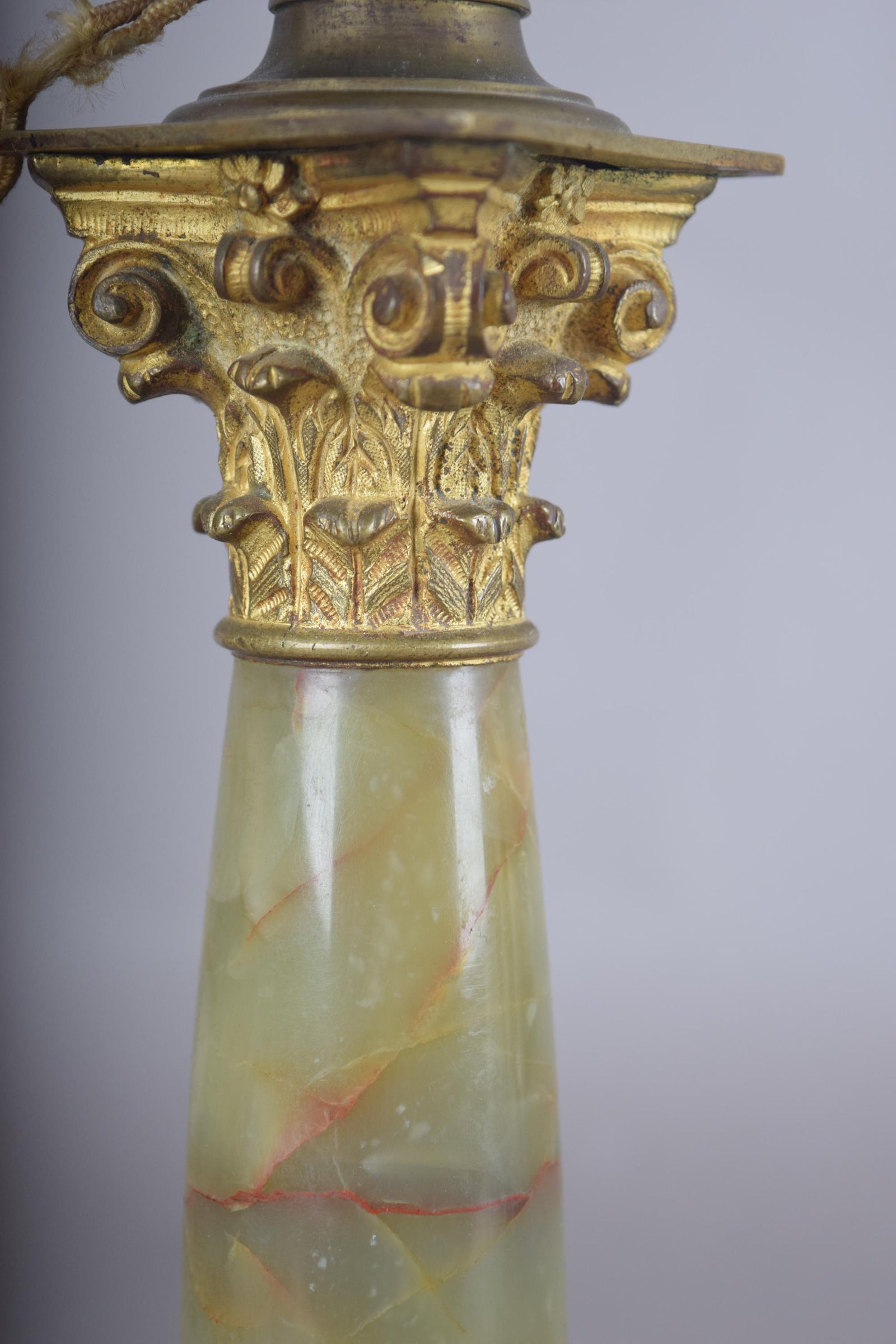Antique Onyx Column Lamp, Fire-Gilt Chased Bronze Corinthian Capital — French, 19th Century