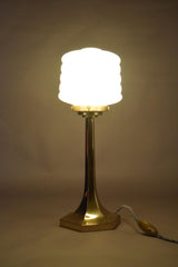 Josef Hoffmann Style Table Lamp, Brass Base with Ribbed Opaline Glass Shade, Wiener Werkstätte Inspired