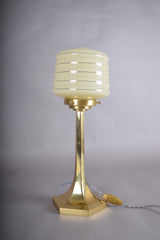 Josef Hoffmann Style Table Lamp, Brass Base with Ribbed Opaline Glass Shade, Wiener Werkstätte Inspired