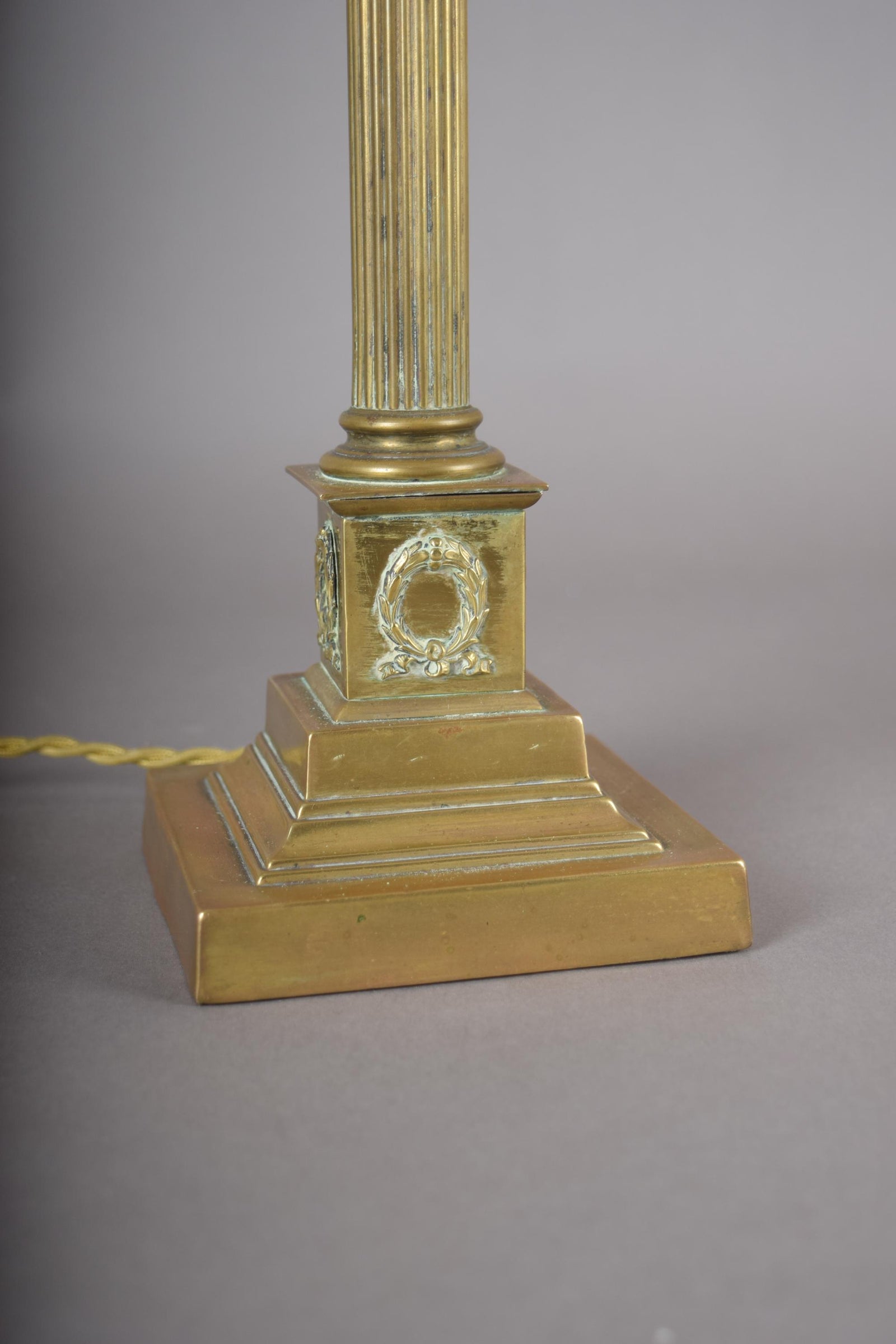 Vintage Brass Column Table Lamp, Fluted Neoclassical Style, Laurel Wreath Base, 1930s
