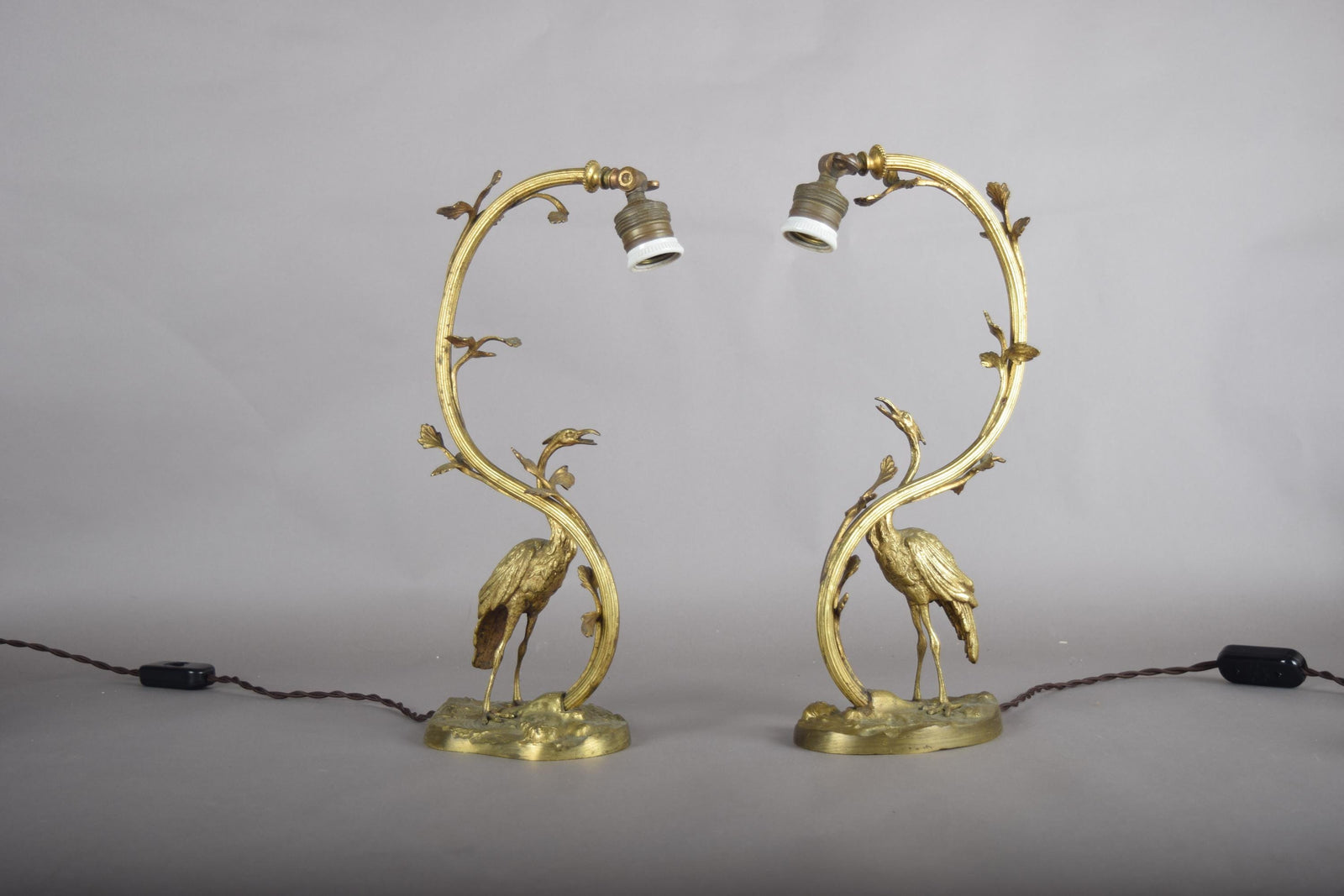 Pair of Gilt Crane Table Lamps, Hollywood Regency / French Art Deco Style, 1930s