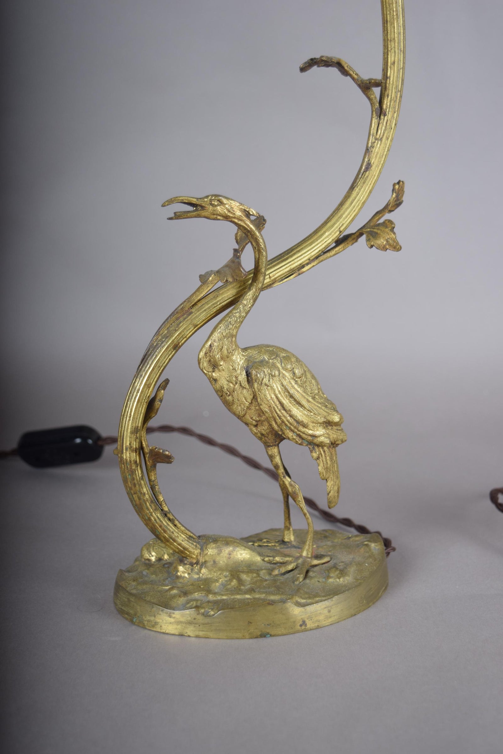 Pair of Gilt Crane Table Lamps, Hollywood Regency / French Art Deco Style, 1930s