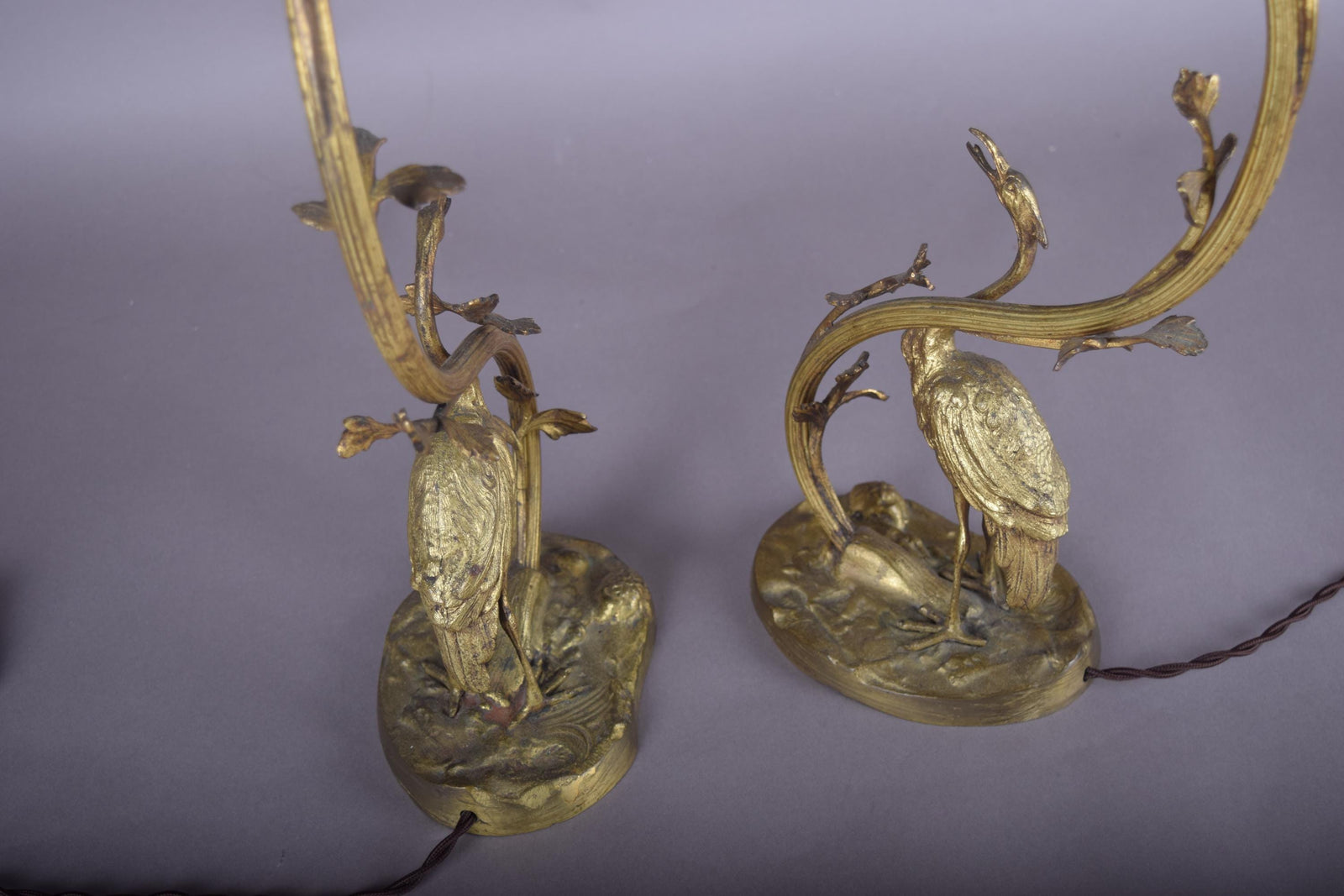 Pair of Gilt Crane Table Lamps, Hollywood Regency / French Art Deco Style, 1930s