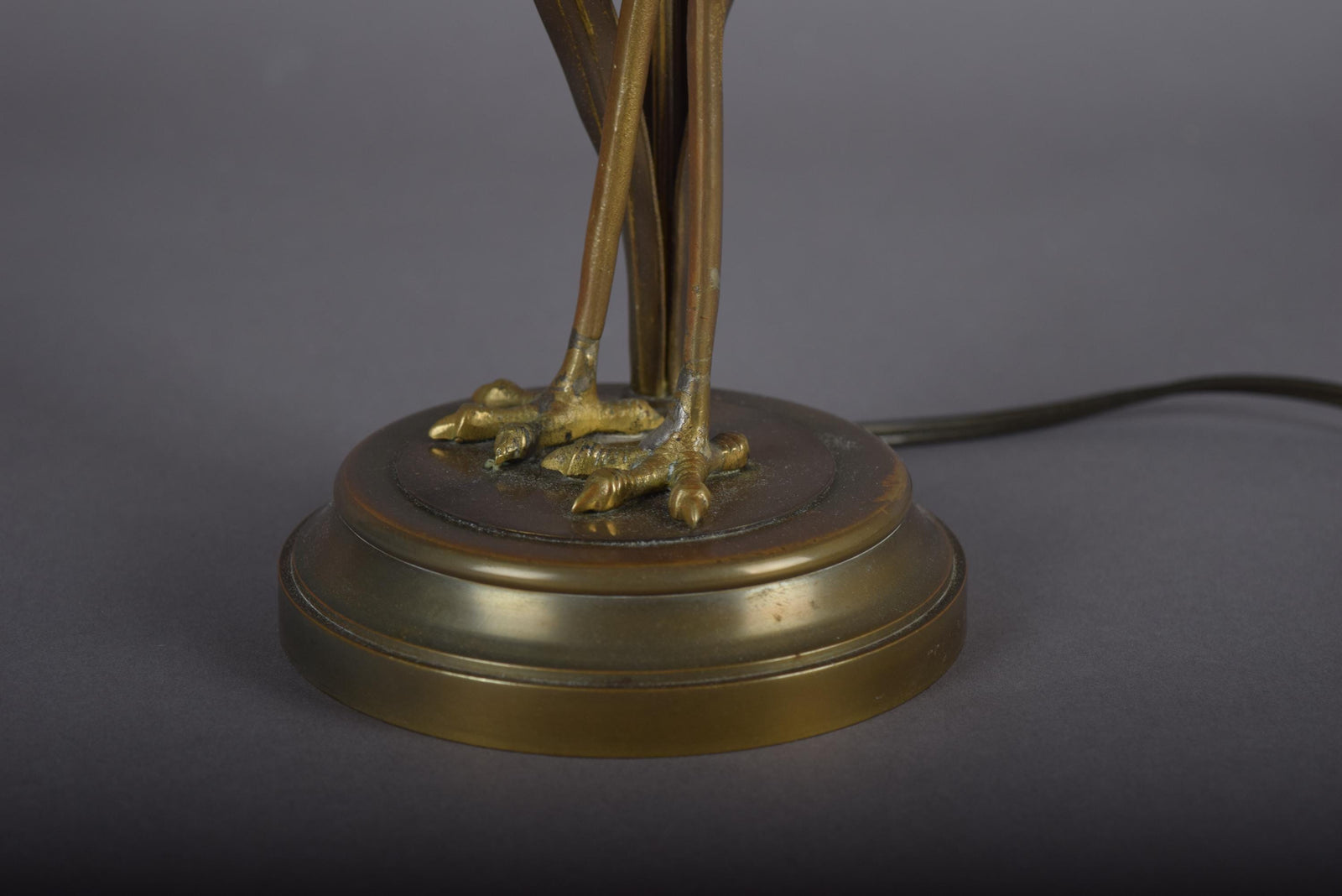 Gilt Crane Table Lamp with Frosted Glass Shade, Hollywood Regency Style