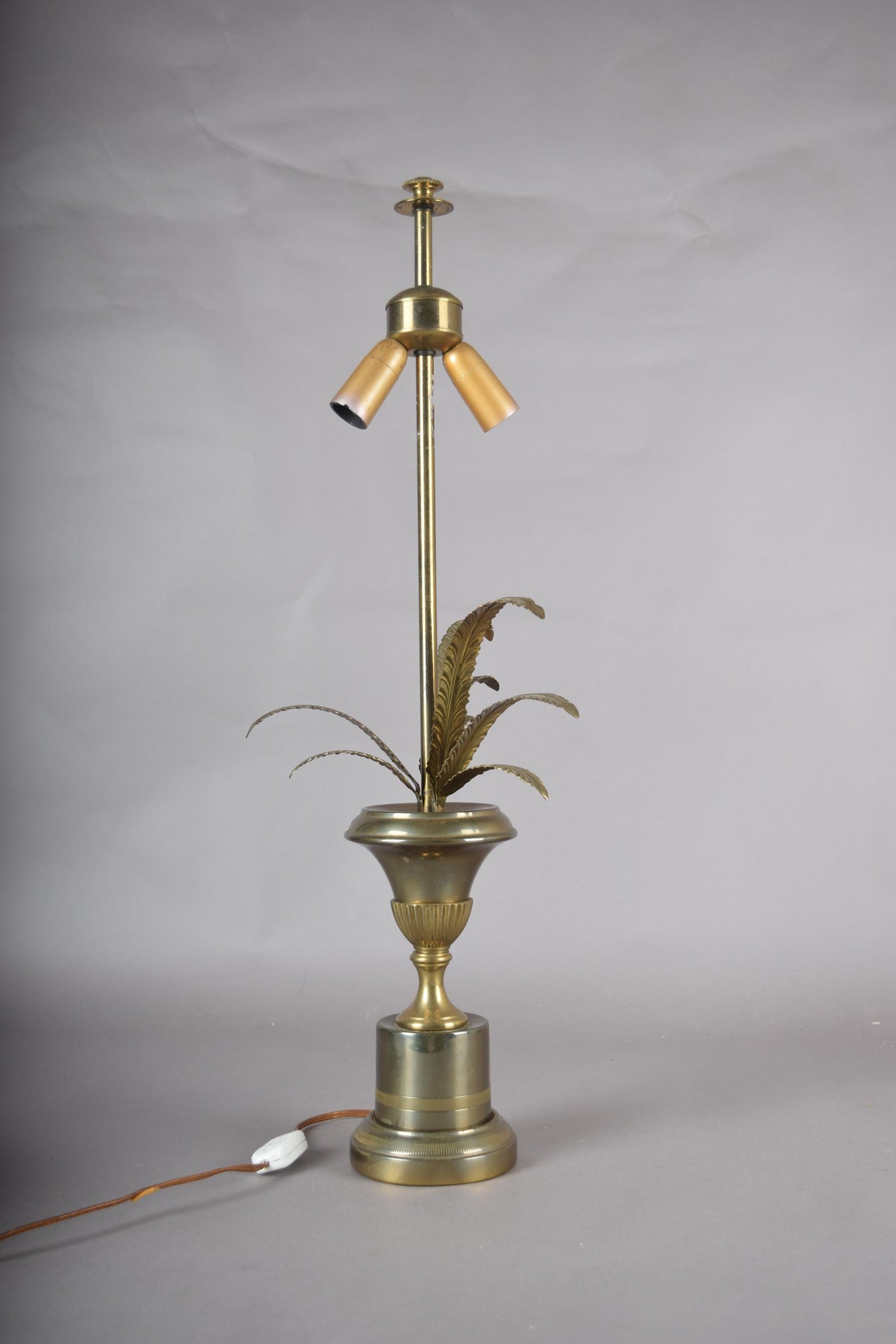 Vintage Brass Palm Frond Table Lamp Base, Urn Form — Hollywood Regency Style, 1960s