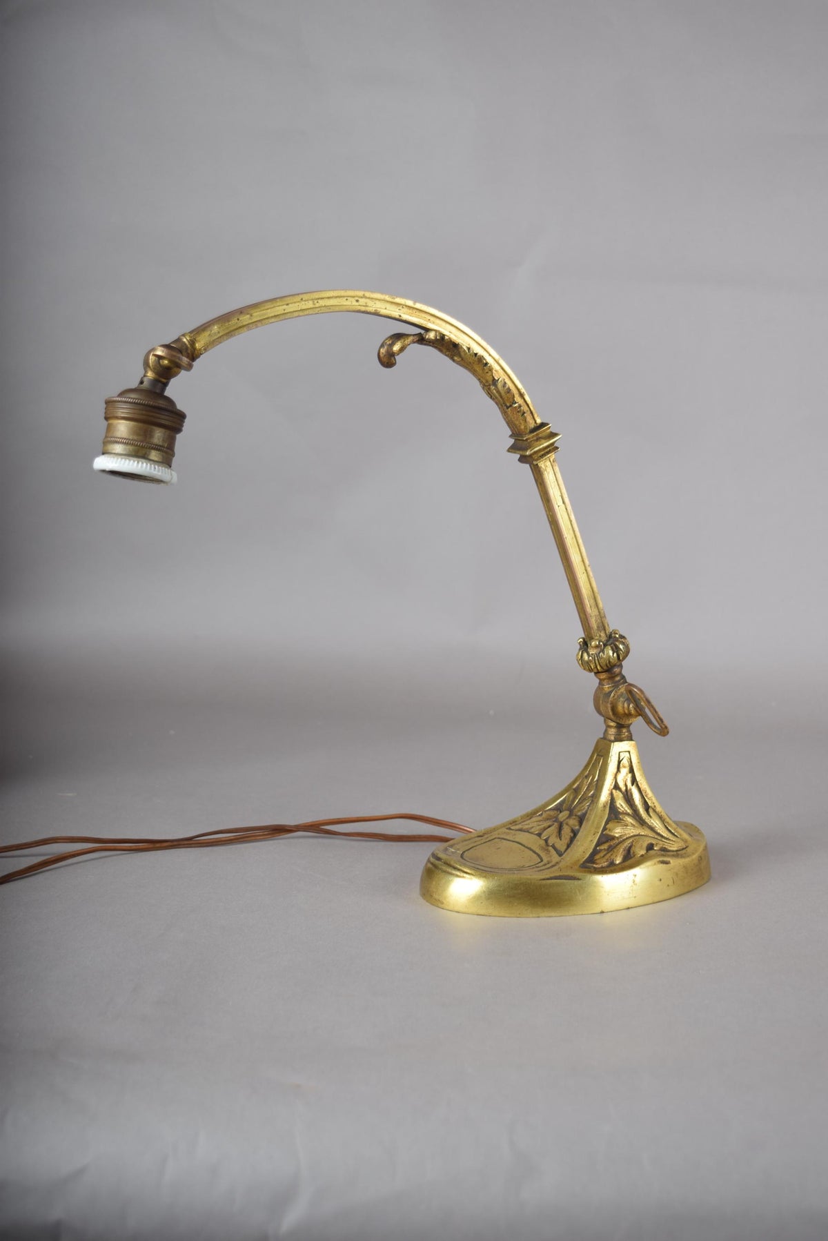 Vintage Brass Desk Lamp, Art Nouveau Style, Adjustable Goose-Neck Arm, 1920s