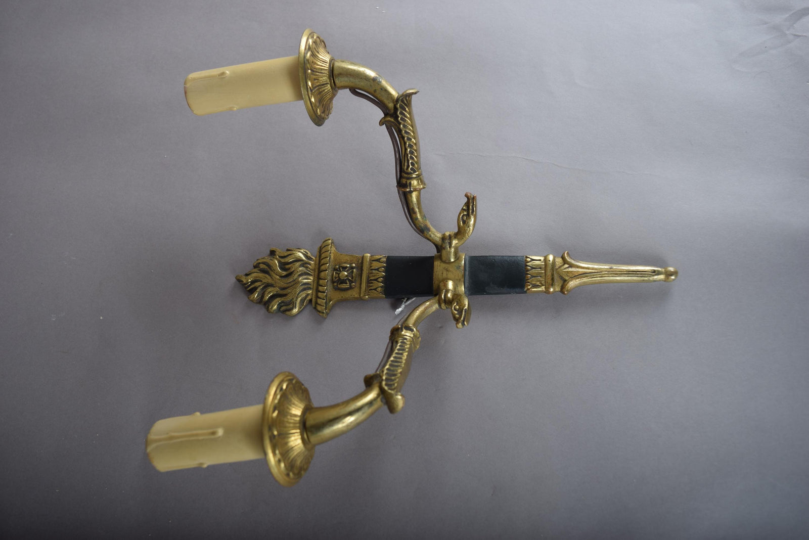 Ornate Gilt Bronze Torch-Form Wall Sconces, Empire Style, Set of Four (Mixed Arm Configuration)