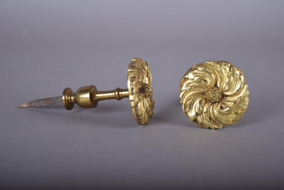 Pair of Gilt Bronze Curtain Tiebacks, Floral Rosette Motif, 19th Century