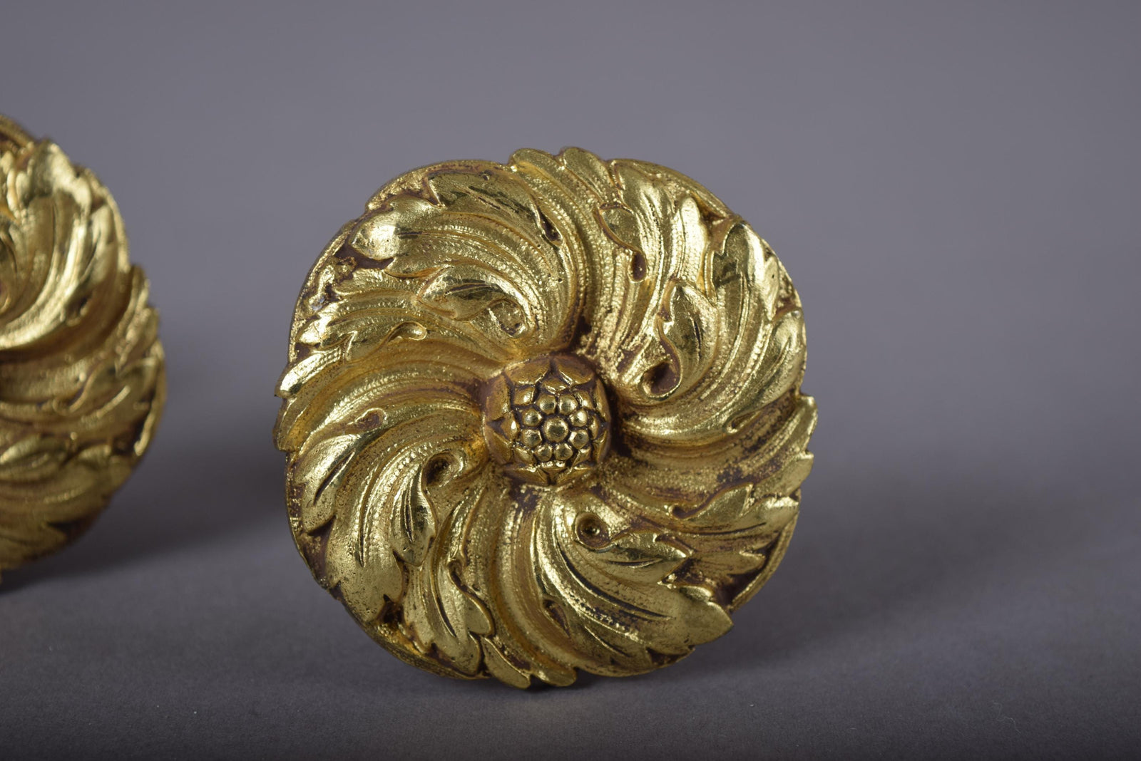 Pair of Gilt Bronze Curtain Tiebacks, Floral Rosette Motif, 19th Century