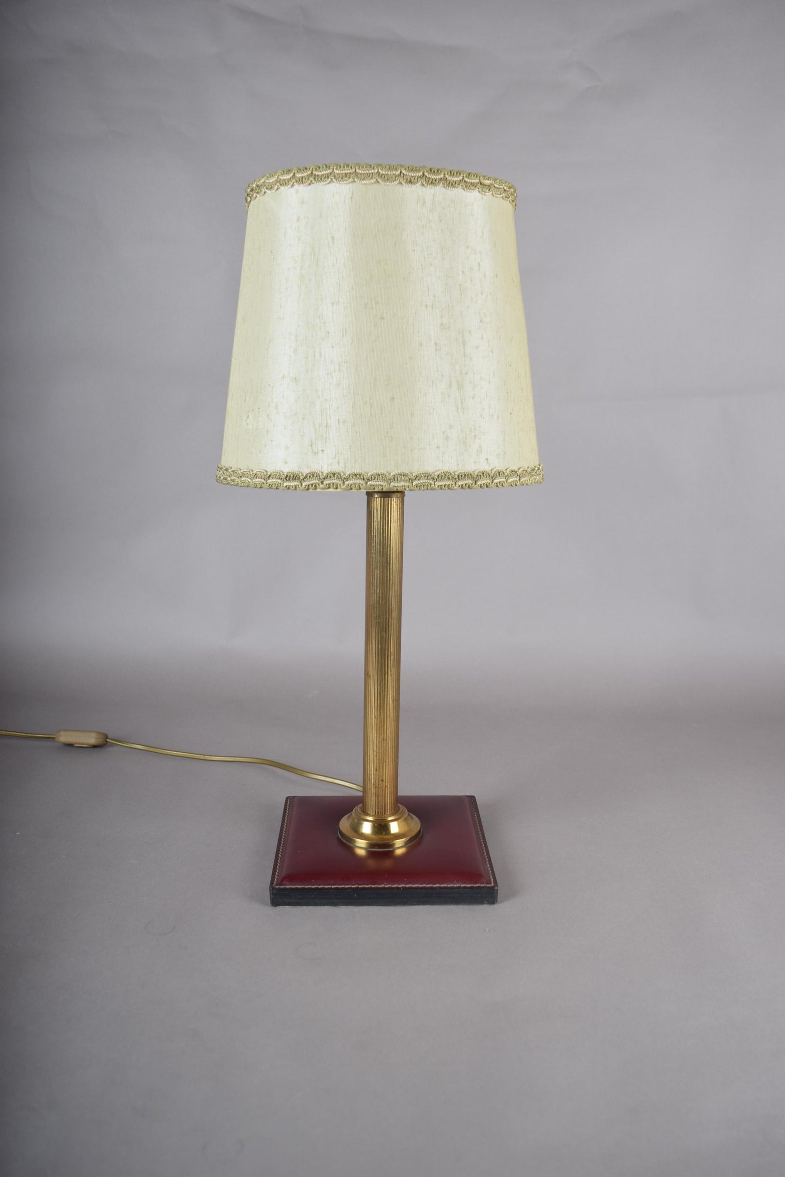 Jacques Adnet Style Brass Desk Lamp with Leather Base, Mid-Century, 1960s