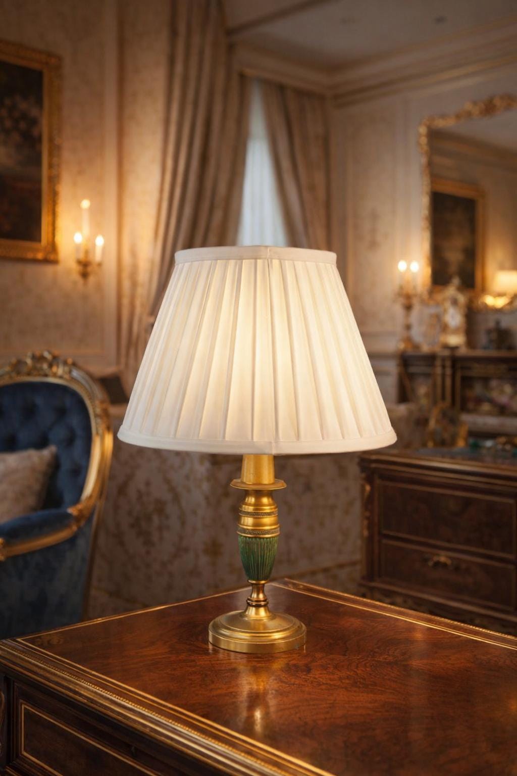 Neoclassical Style Desk Lamp with Verdigris Patina and Greek Key Border