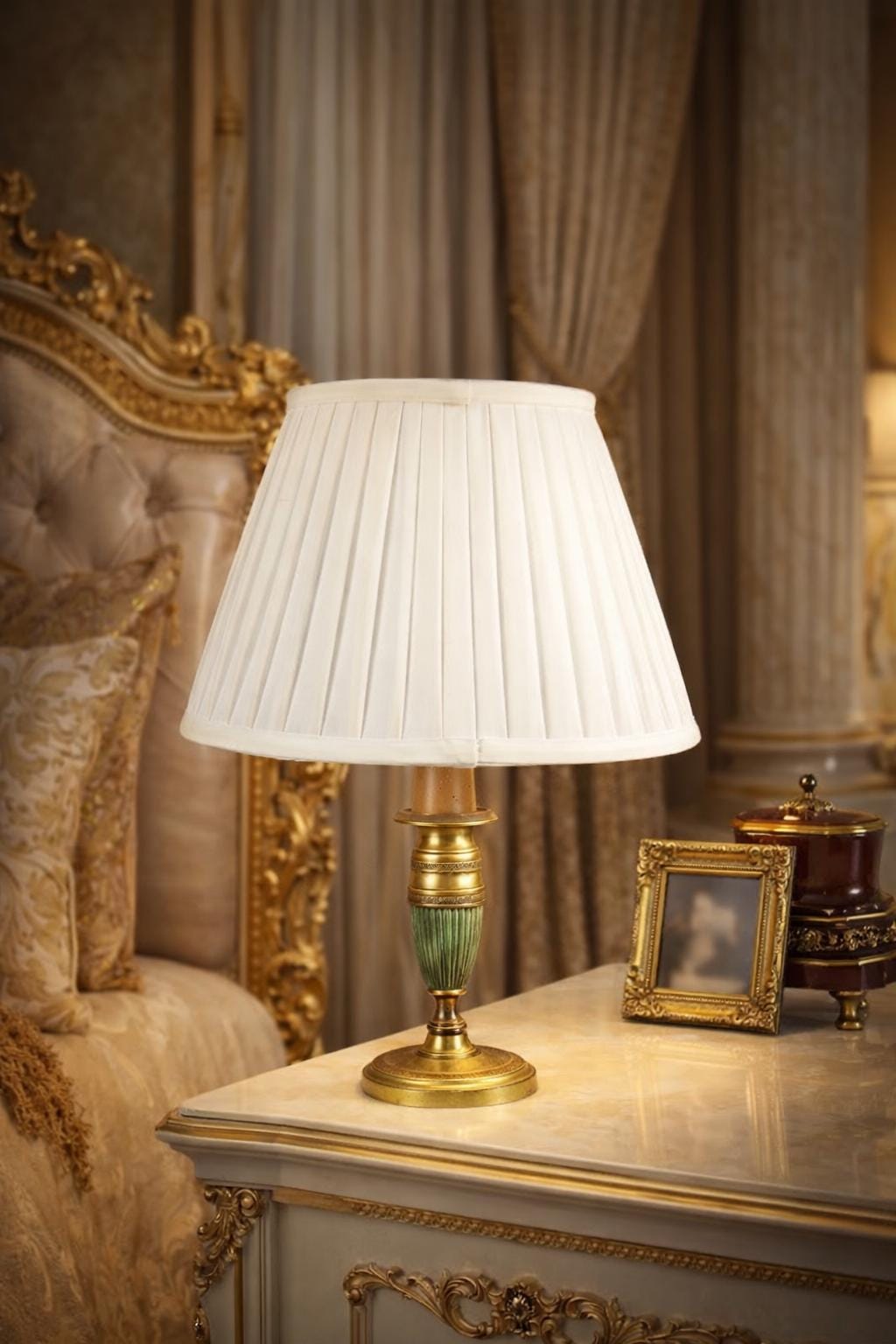 Neoclassical Style Desk Lamp with Verdigris Patina and Greek Key Border