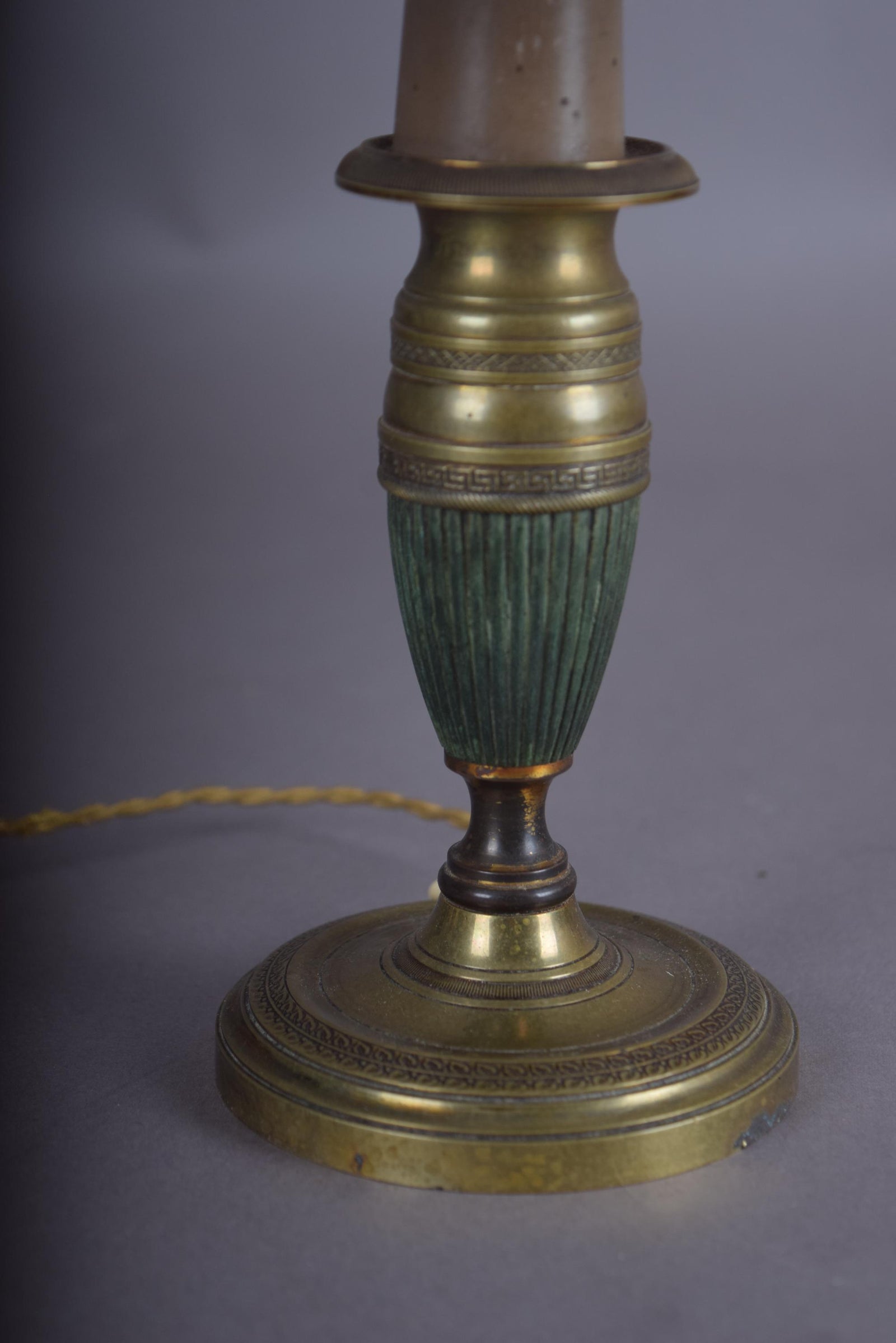 Neoclassical Style Desk Lamp with Verdigris Patina and Greek Key Border